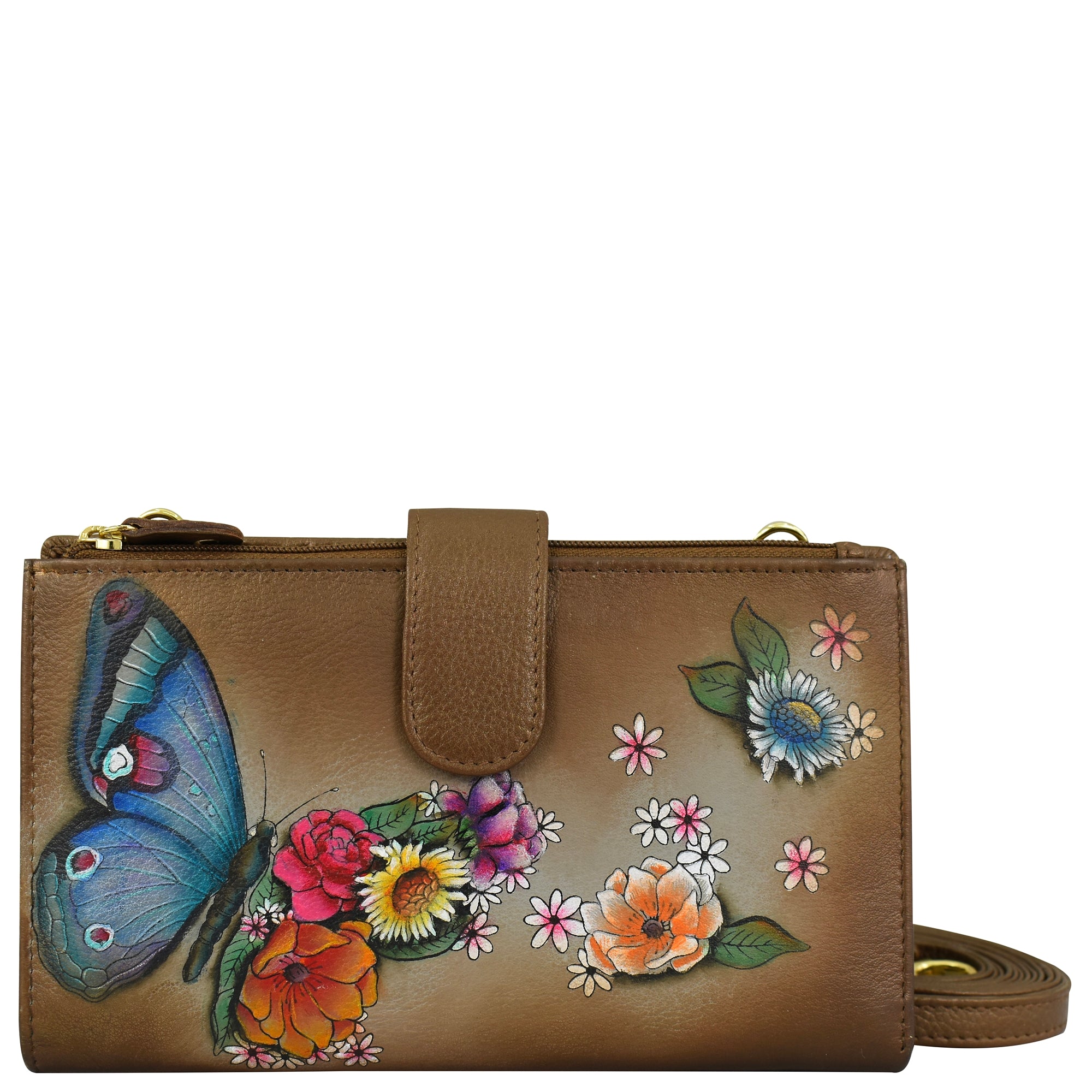 Anushka popular Leather Crossbody Butterfly Print Wallet