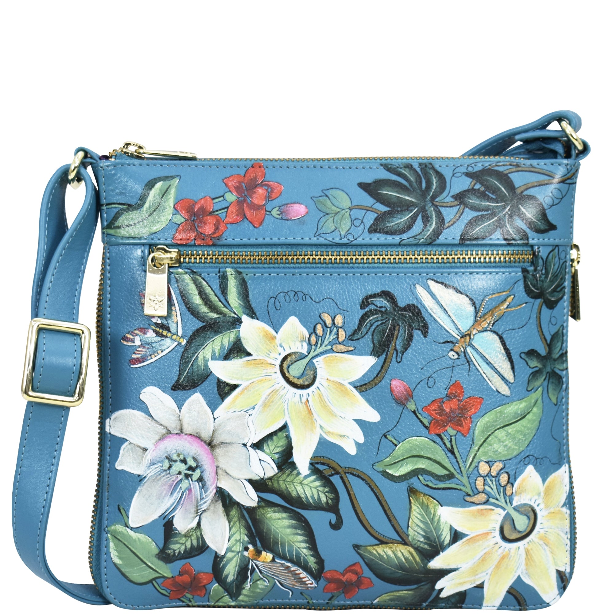 Anuschka Leather V-Top Multi on sale Compartment Crossbody Bag Handpainted