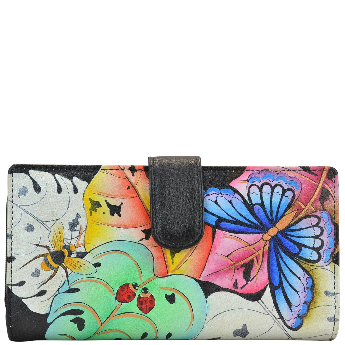 Anna by Anuschka Women's Hand-Painted Genuine Leather Two Fold Wallet -  Snap button, 10 credit card holders, 4 multipurpose pockets, 2 ID windows 