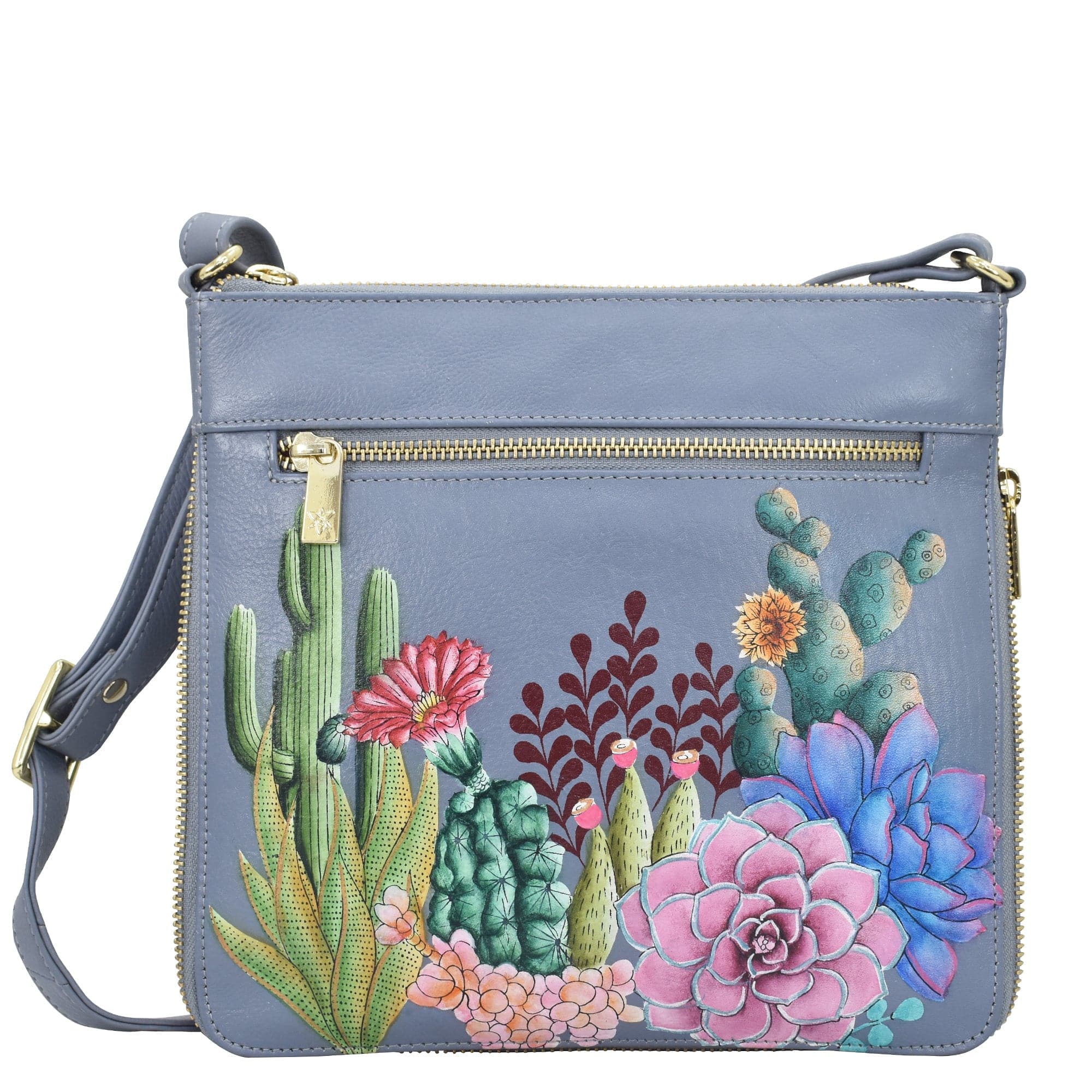 Buy Desert Garden Leather Hand Painted Expandable Travel Crossbody 550 Anuschka Leather