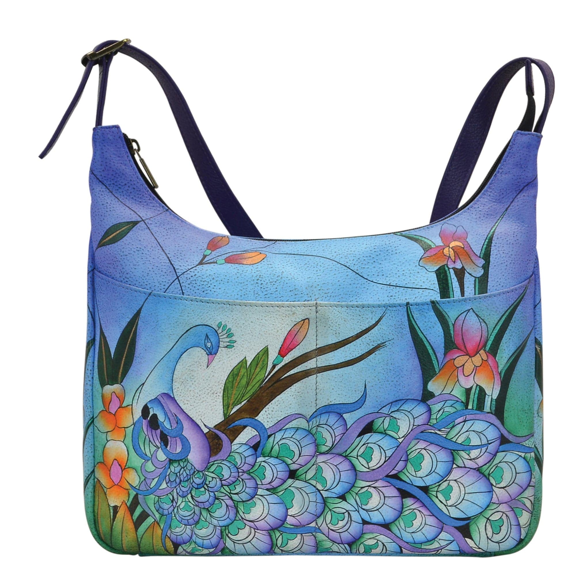 ANUSCHKA deals Leather Hobo Shoulder Handbag Hand Painted- Floral, Peacock