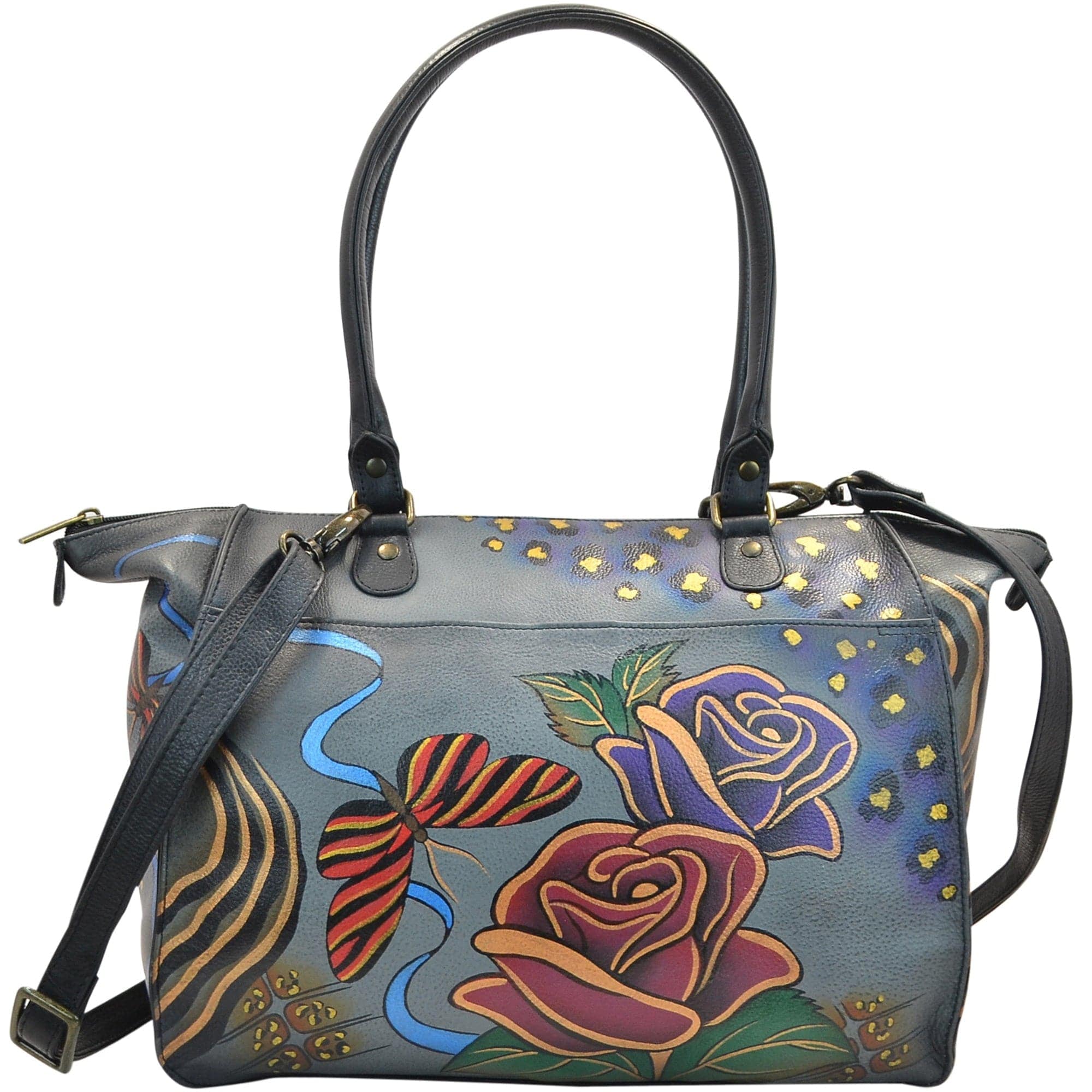 Anuschka Anna by Handpainted Leather Large Tote Rose Safari Grey