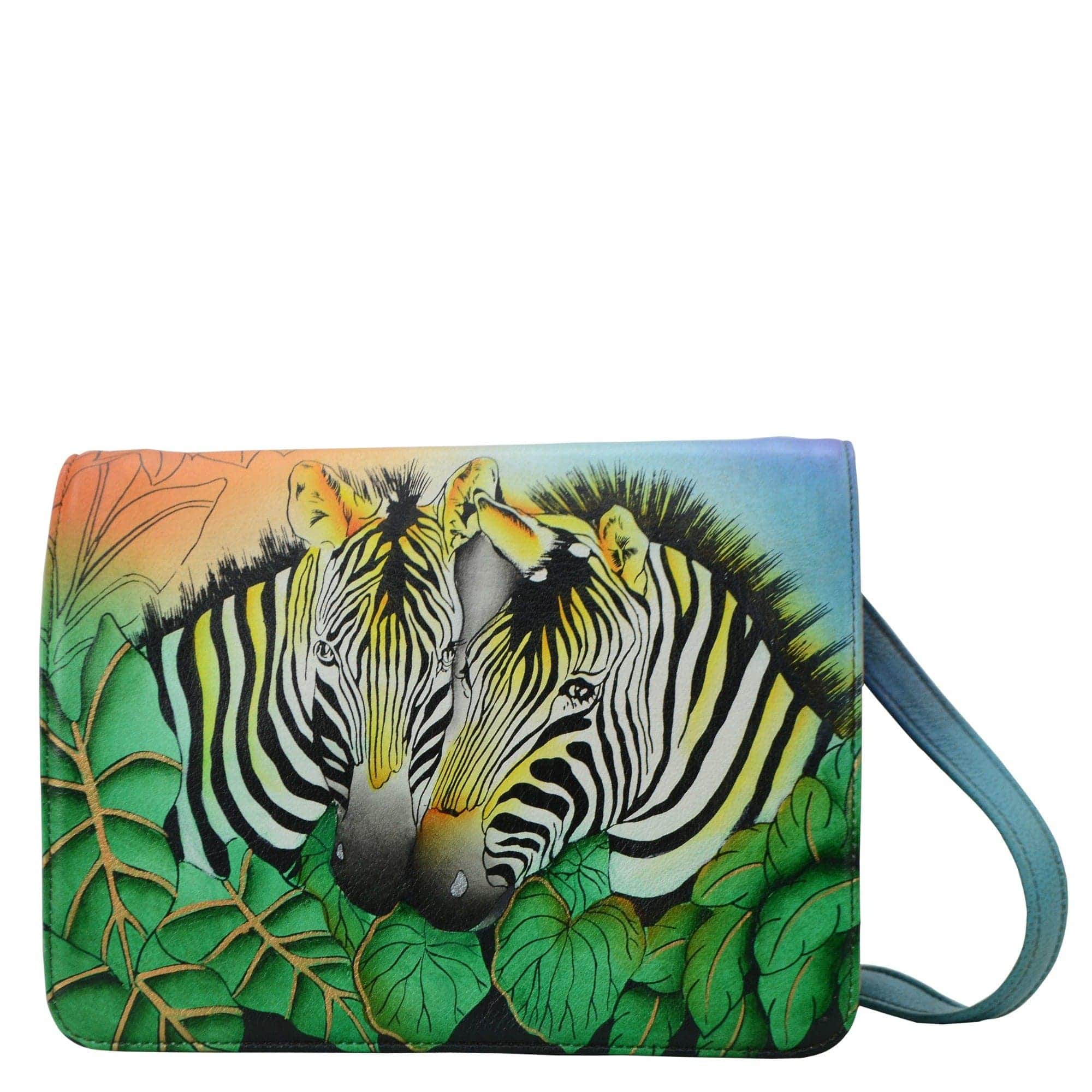 Anuschka hand authentic painted zebra leather cross body