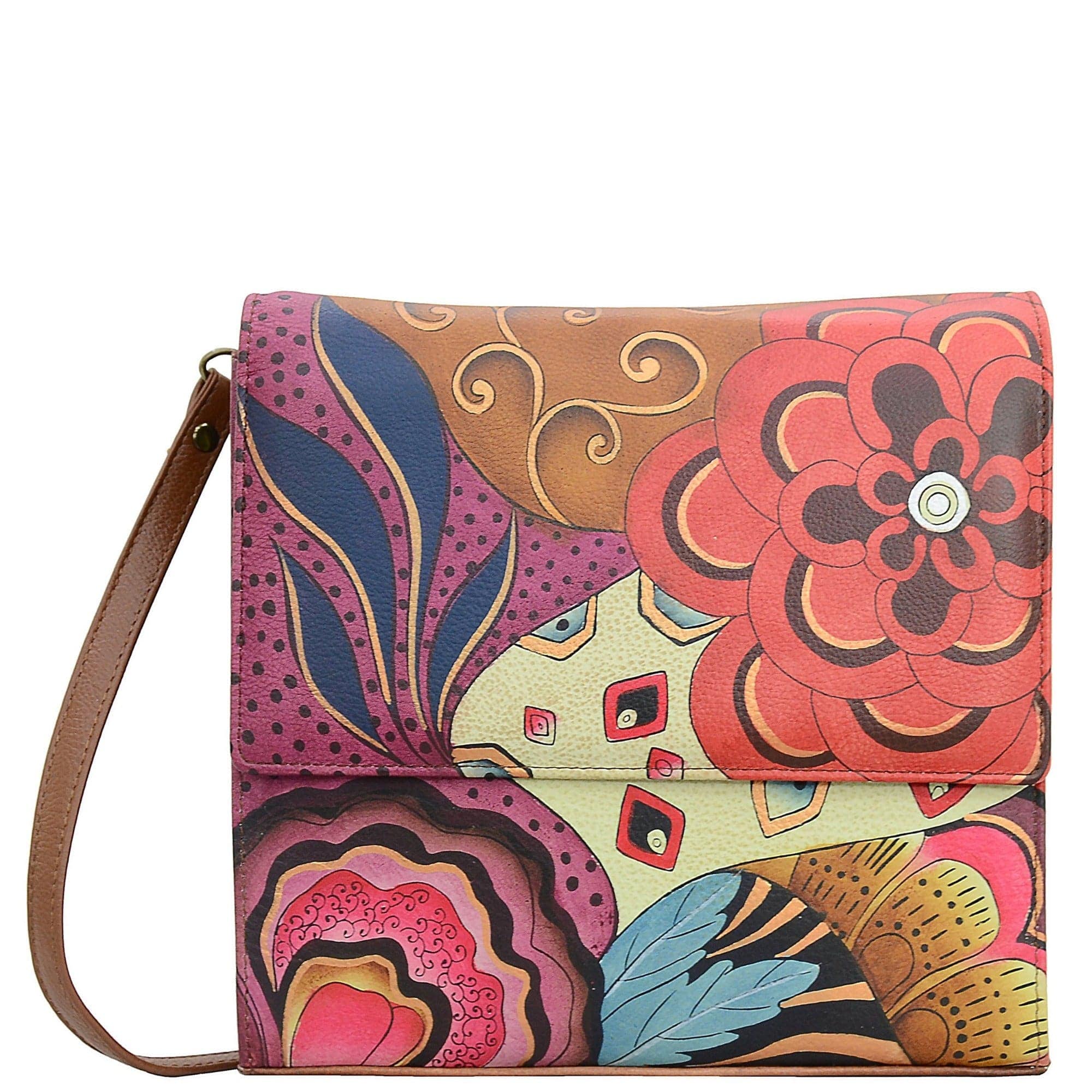 NEW selling Anuschka Hand Painted Small Flap Crossbody Organizer Purse & Matching Wallet