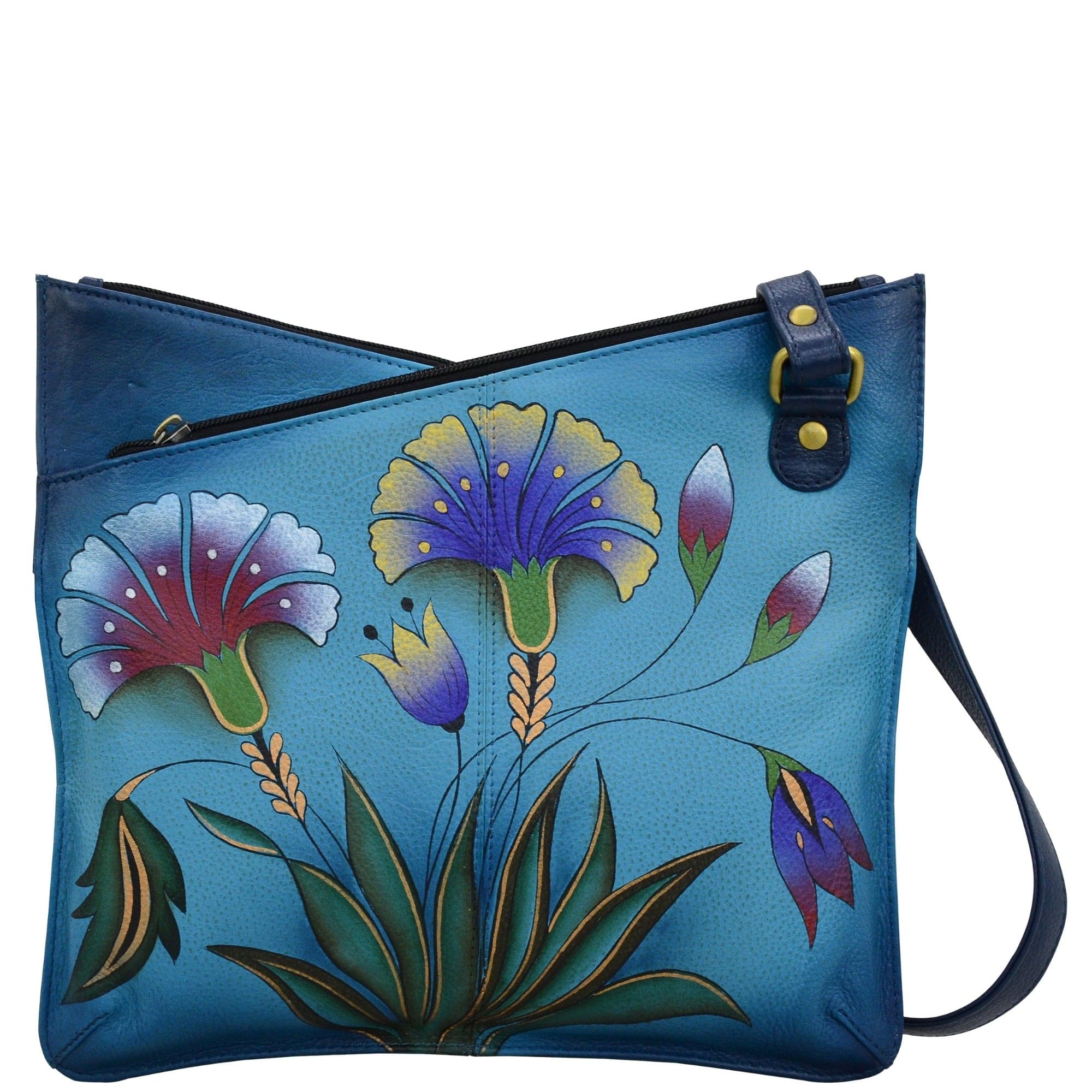 Anuschka Leather V-Top Multi on sale Compartment Crossbody Bag Handpainted