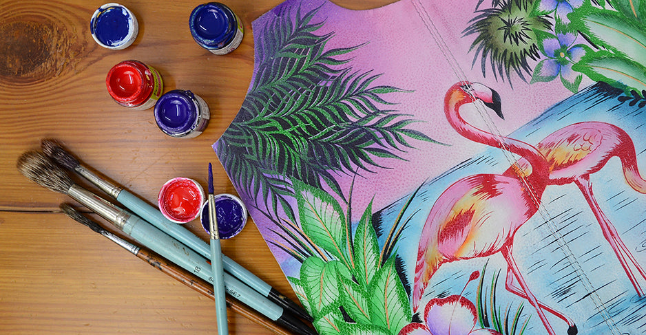 Tropical Flamingos Hand Painted Bags and Accessories Collection