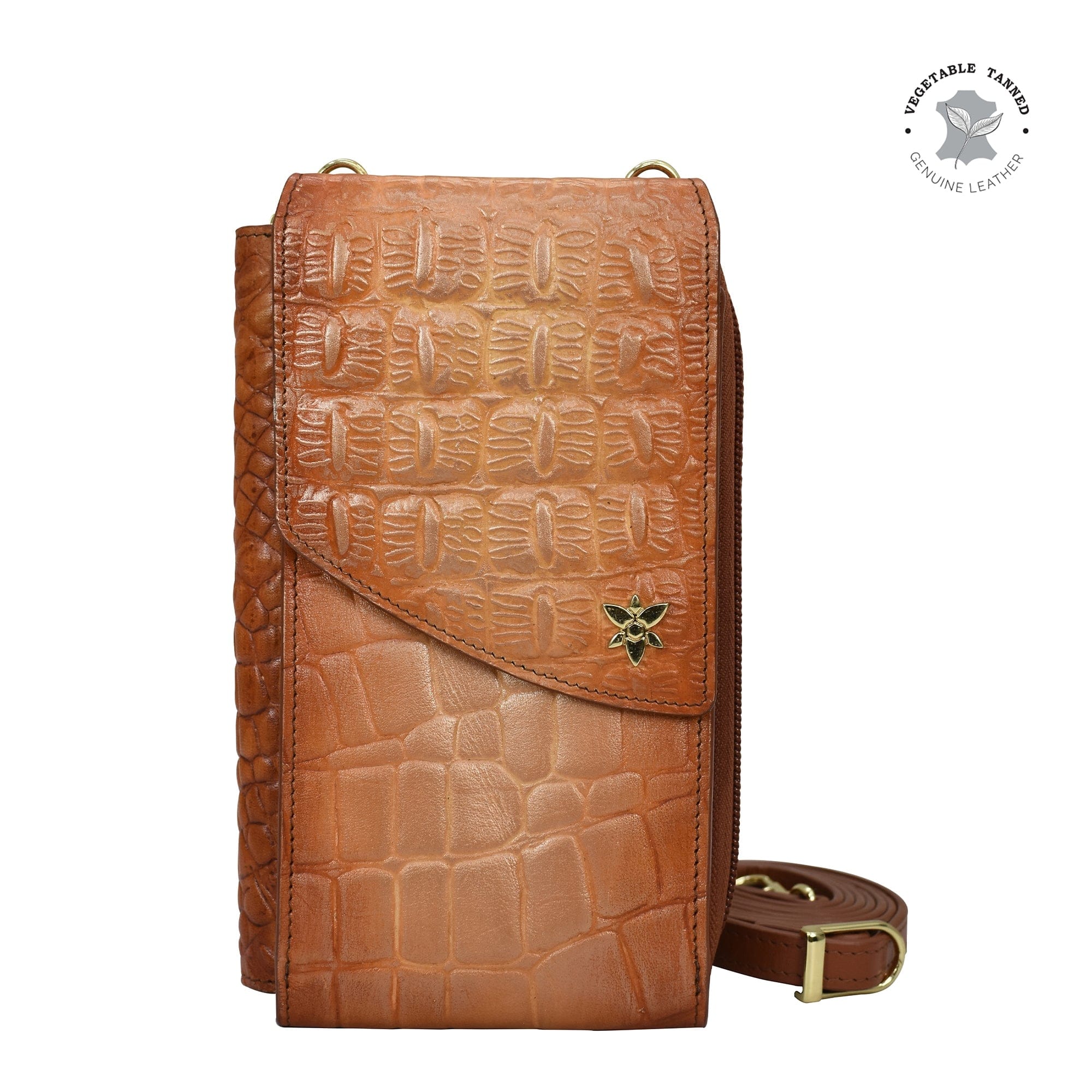 Croc Embossed Caramel Crossbody Phone Case - 1173