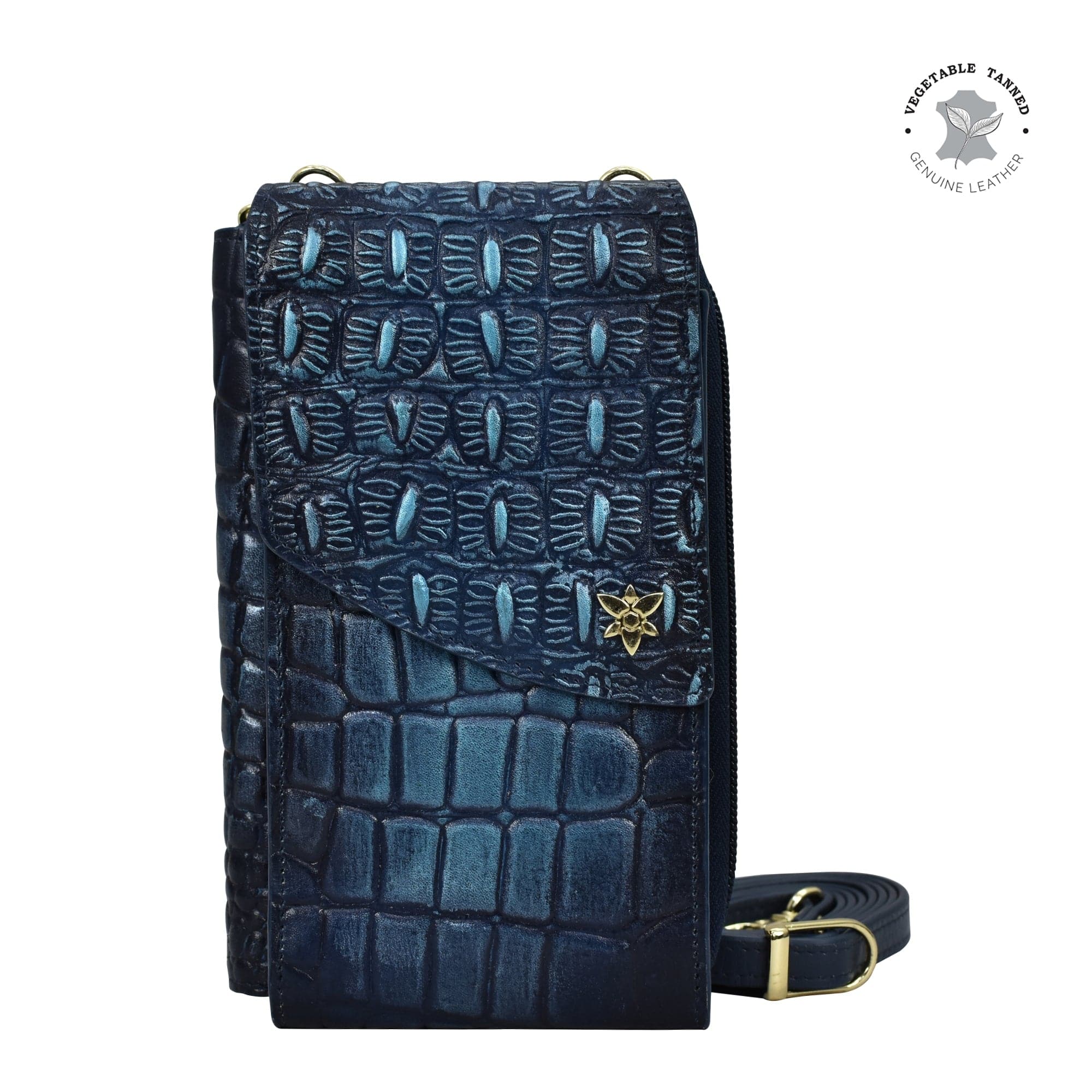 Croc Embossed Sapphire Crossbody Phone Case - 1173