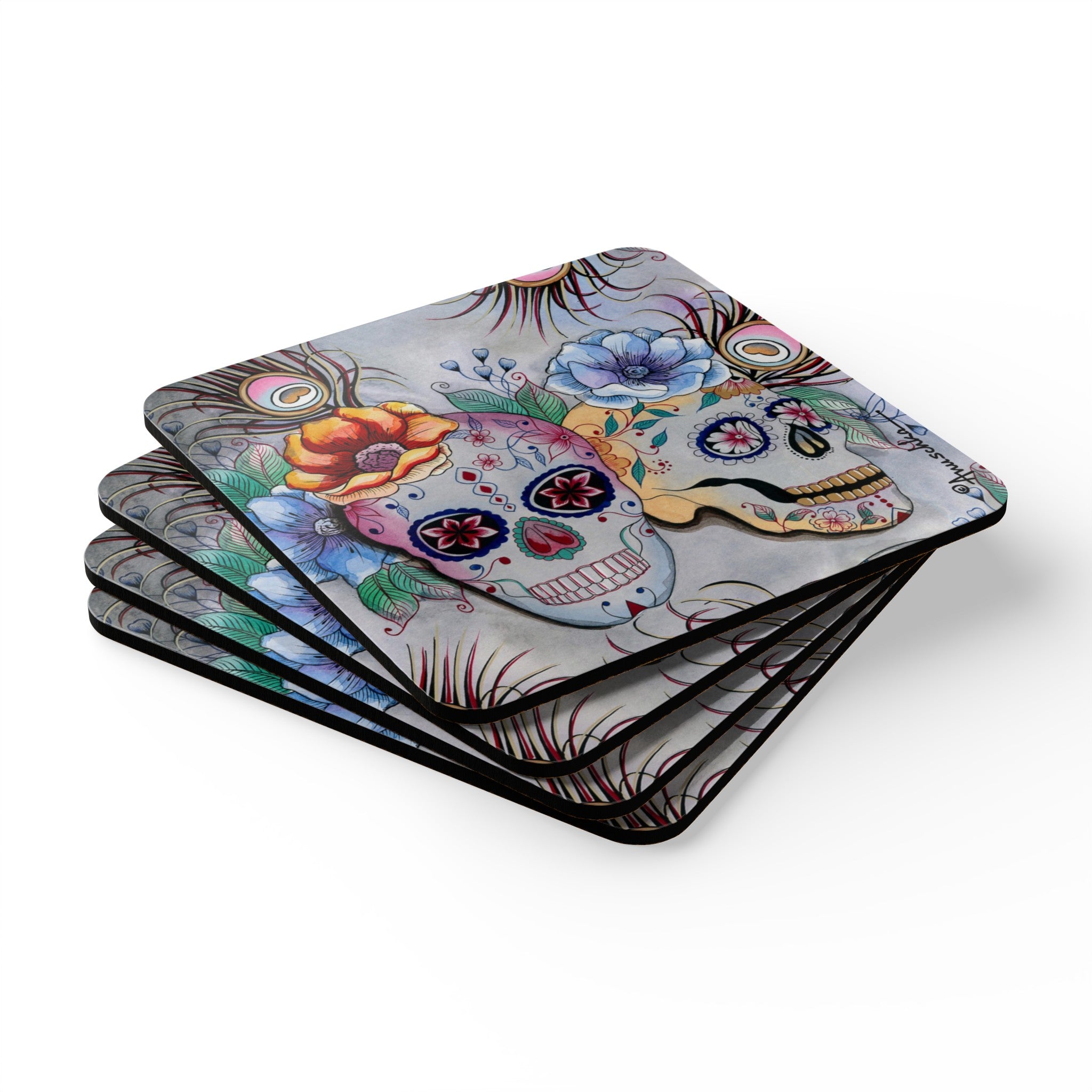 Calaveras de Azúcar Corkwood Coaster Set