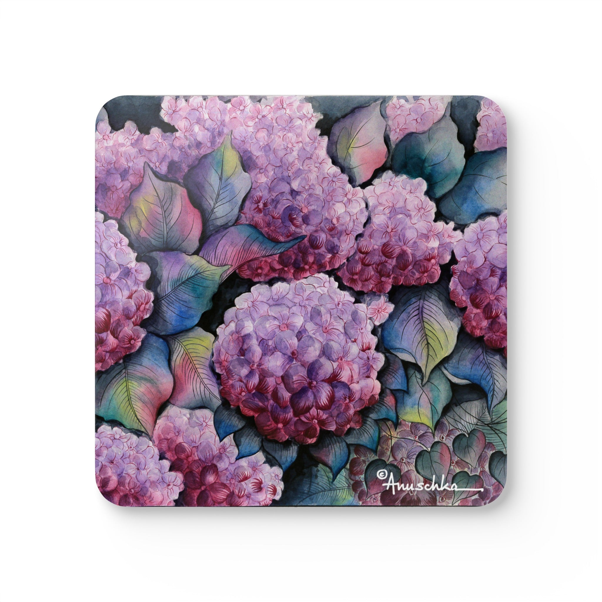 Hypnotic Hydrangeas Corkwood Coaster Set