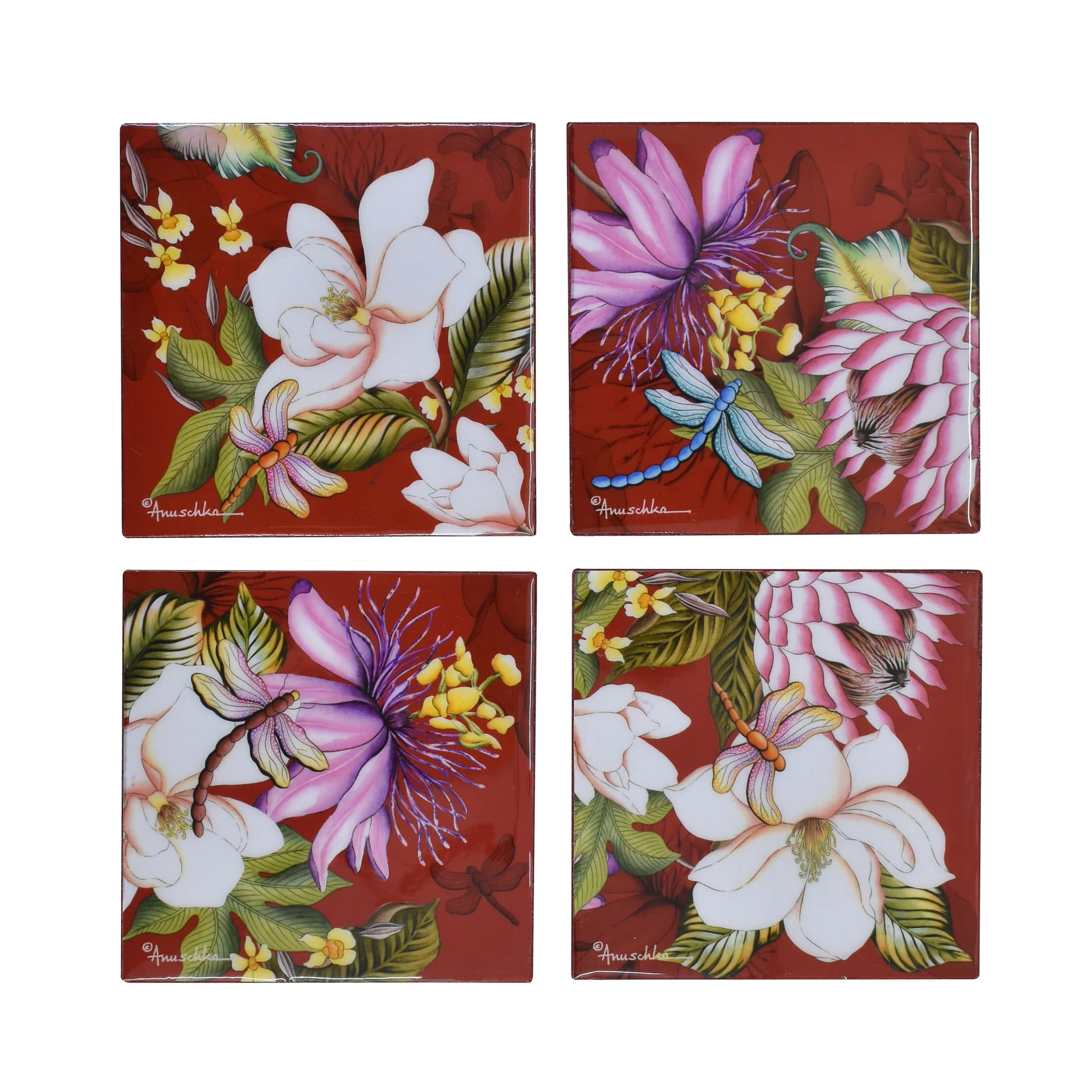 Set of 4 Wooden Printed Square Coasters - 25000