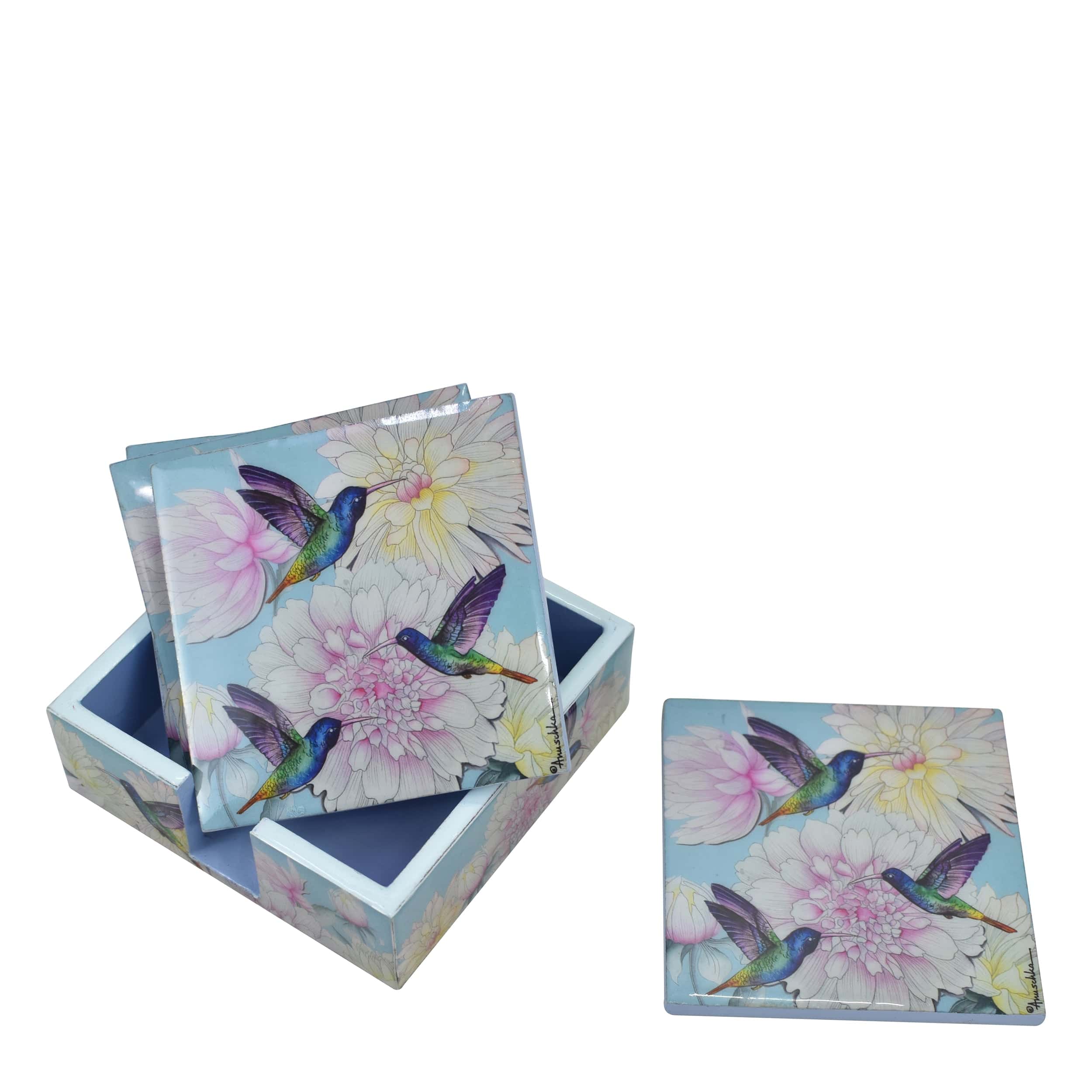 Set of 4 Wooden Printed Square Coasters - 25000