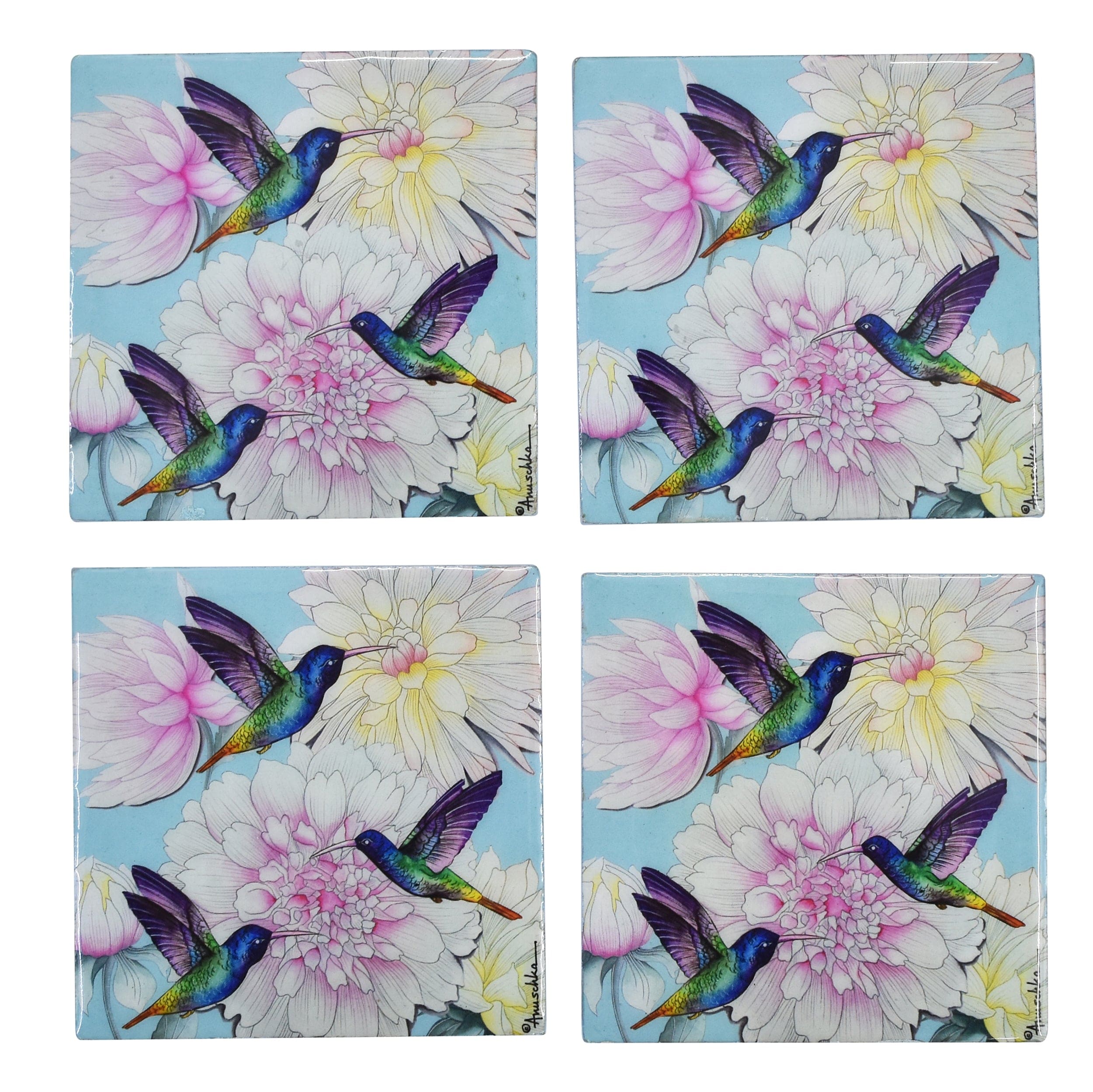 Set of 4 Wooden Printed Square Coasters - 25000