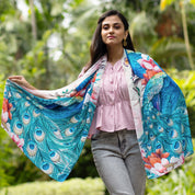 Pretty Peacocks Printed Chiffon Scarf - 3300