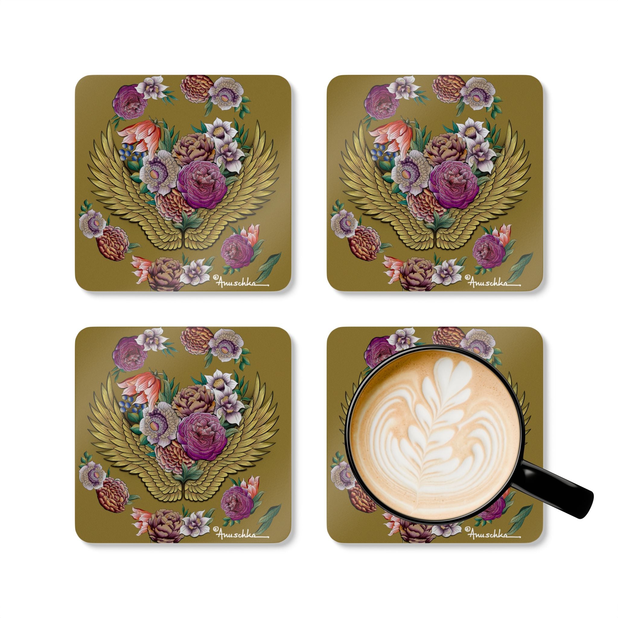 Angel Wings Corkwood Coaster Set