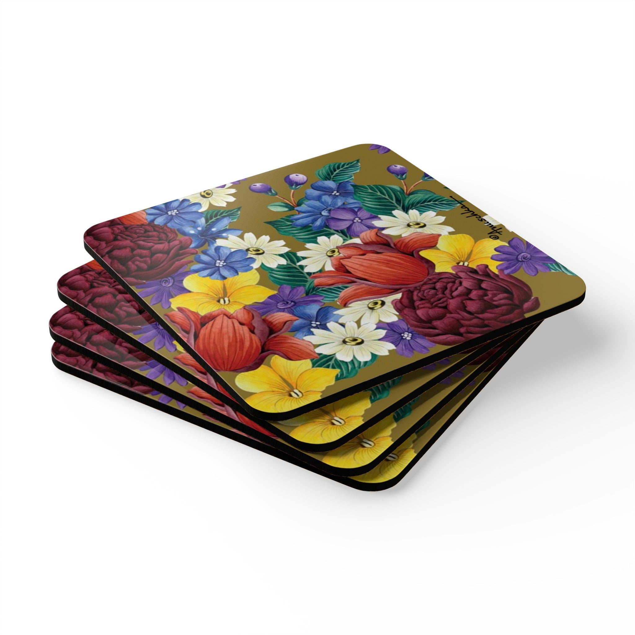 Dreamy Floral Corkwood Coaster Set