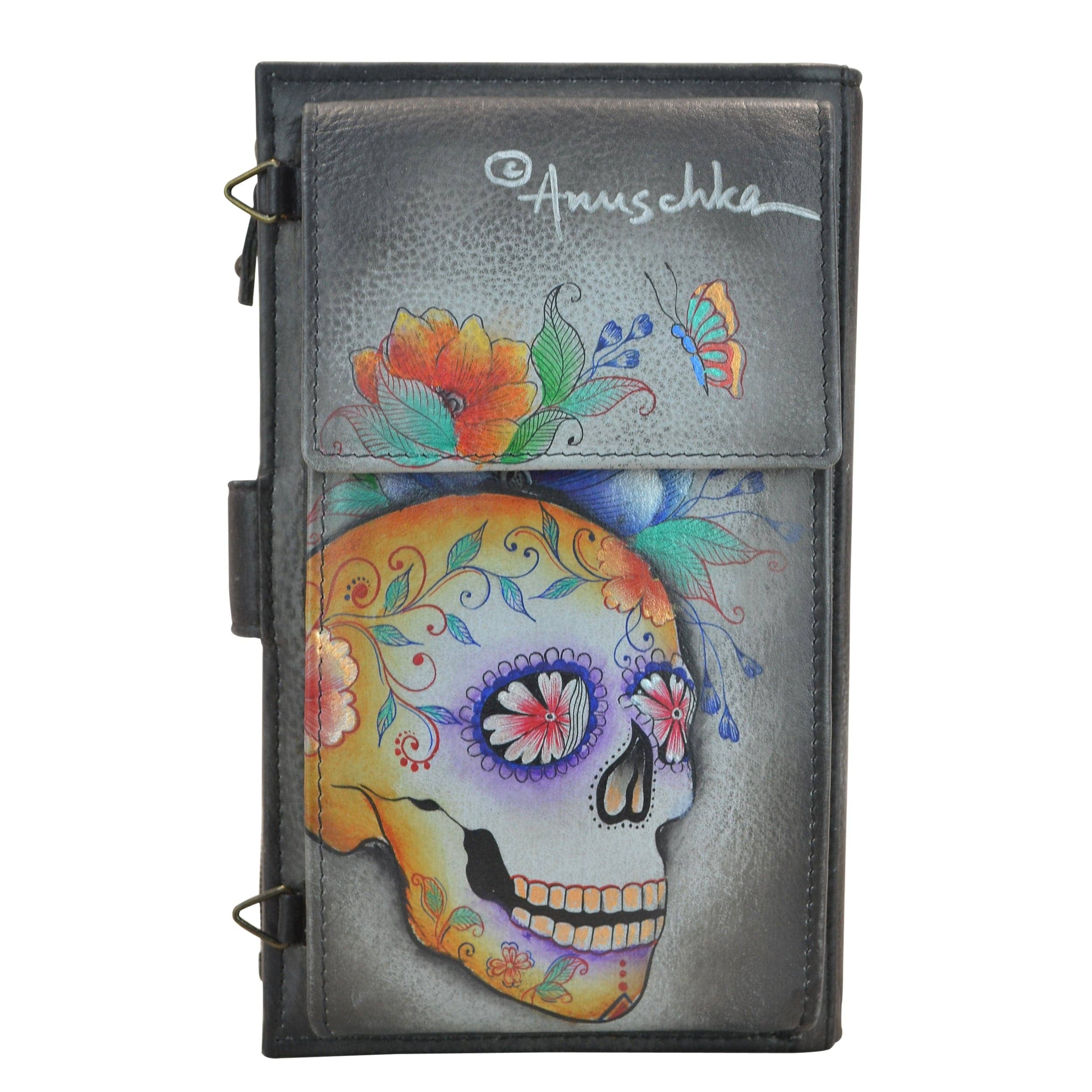 Anuschka Sugar Skull & deals Flowers Black Leather Wallet~Made In India