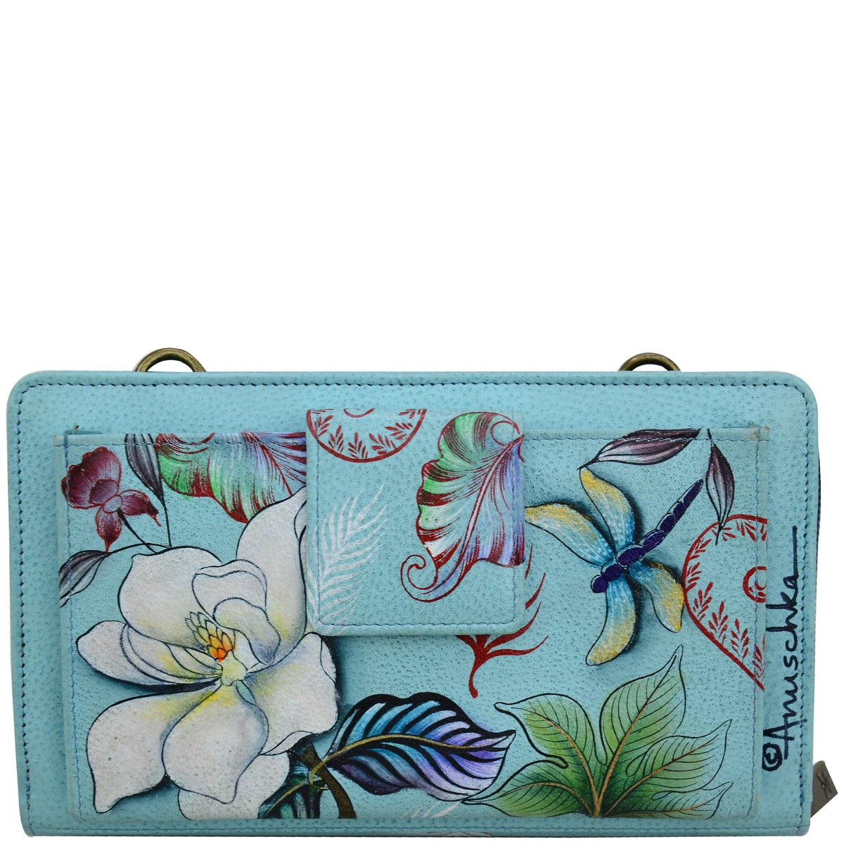 Buy Jardin Bleu Leather Hand Painted Organizer Wallet Crossbody - 1149 ...