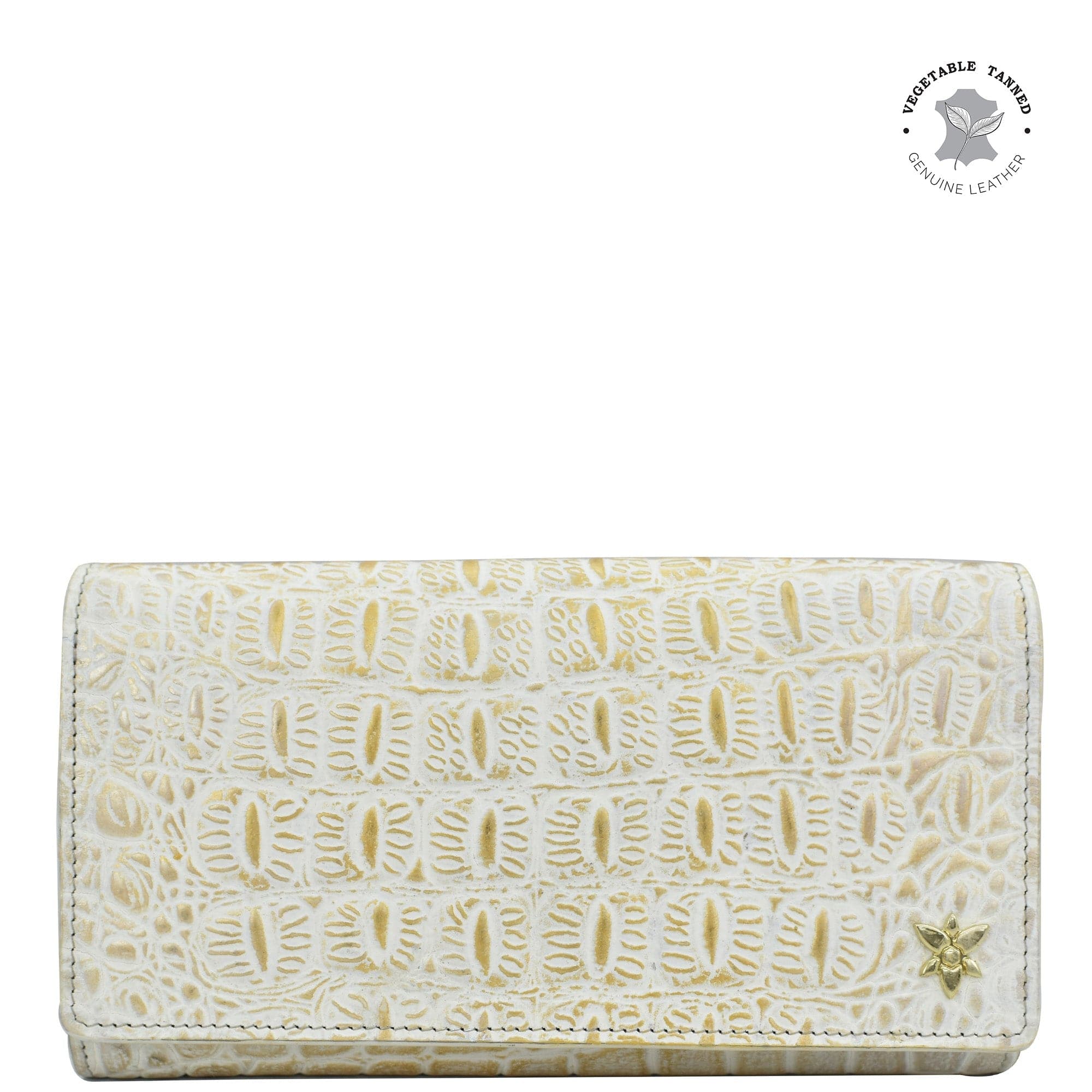 Croc Embossed Cream Gold Three Fold Wallet - 1150