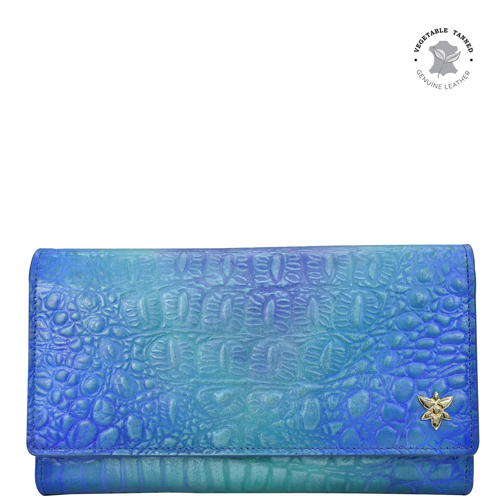 Croc Embossed Peacock Three Fold Wallet - 1150