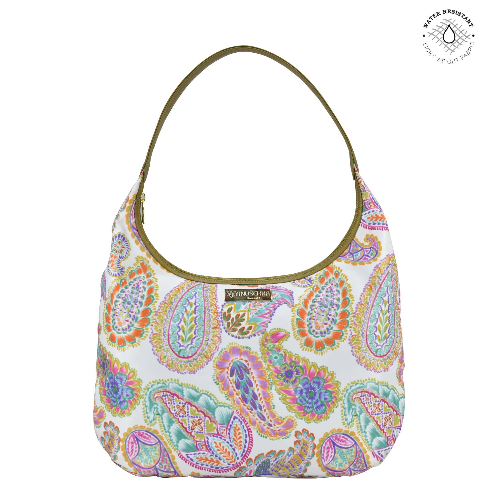 Boho Paisley Fabric with Leather Trim Large Sling Hobo - 12010