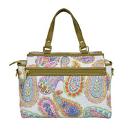 Fabric with Leather Trim Multi Compartment Satchel - 12014