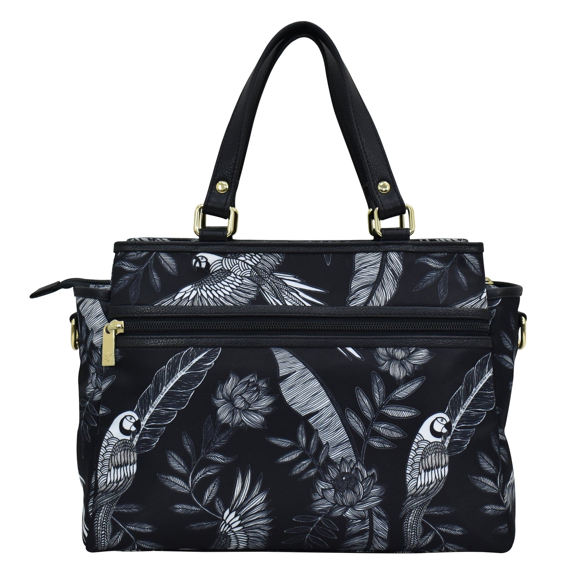 Fabric with Leather Trim Multi Compartment Satchel - 12014