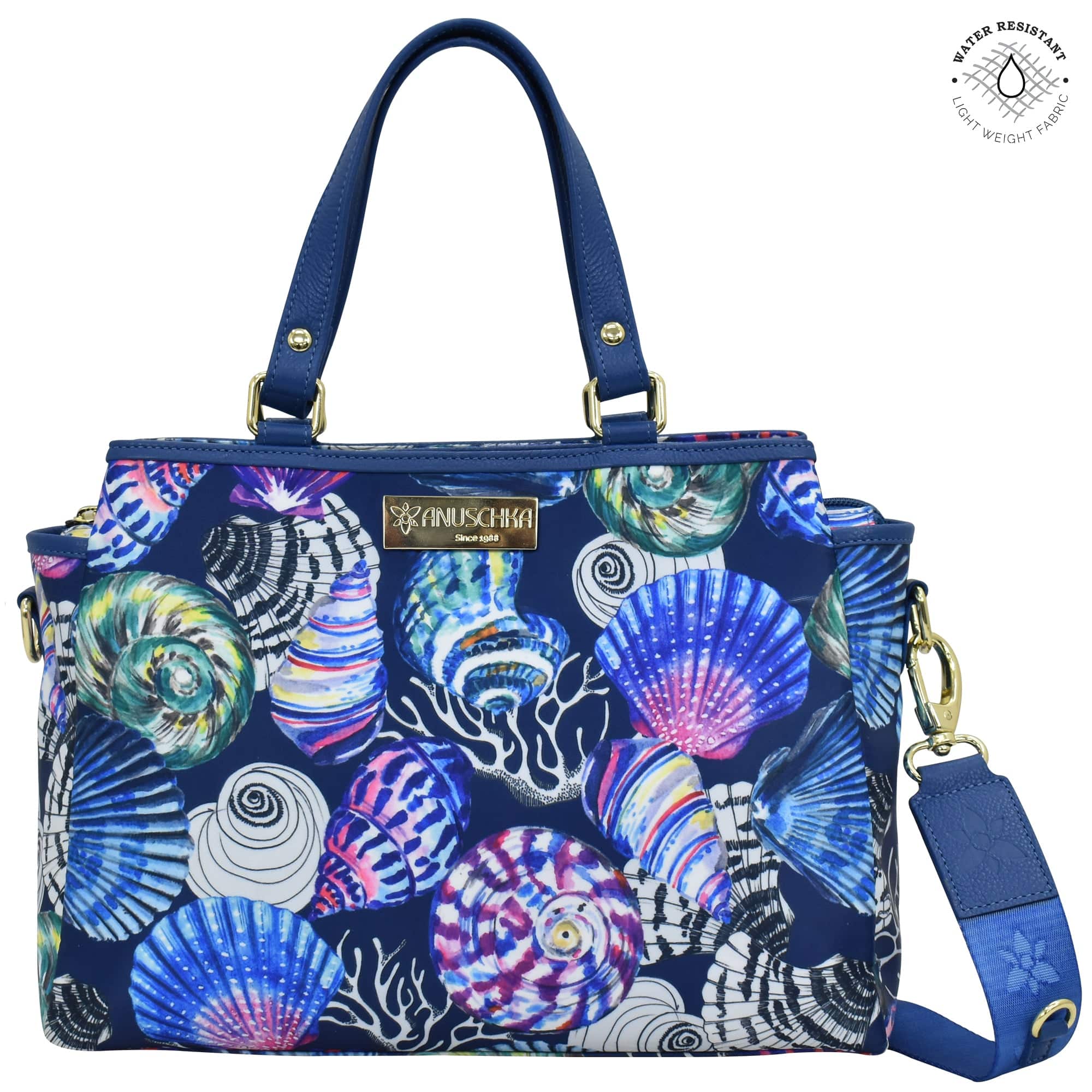 Sea Treasures Fabric with Leather Trim Multi Compartment Satchel - 12014