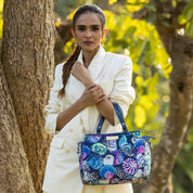 Fabric with Leather Trim Multi Compartment Satchel - 12014