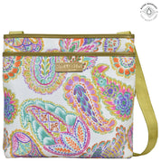 Boho Paisley Fabric with Leather Trim Crossbody with Slip Pocket - 12017