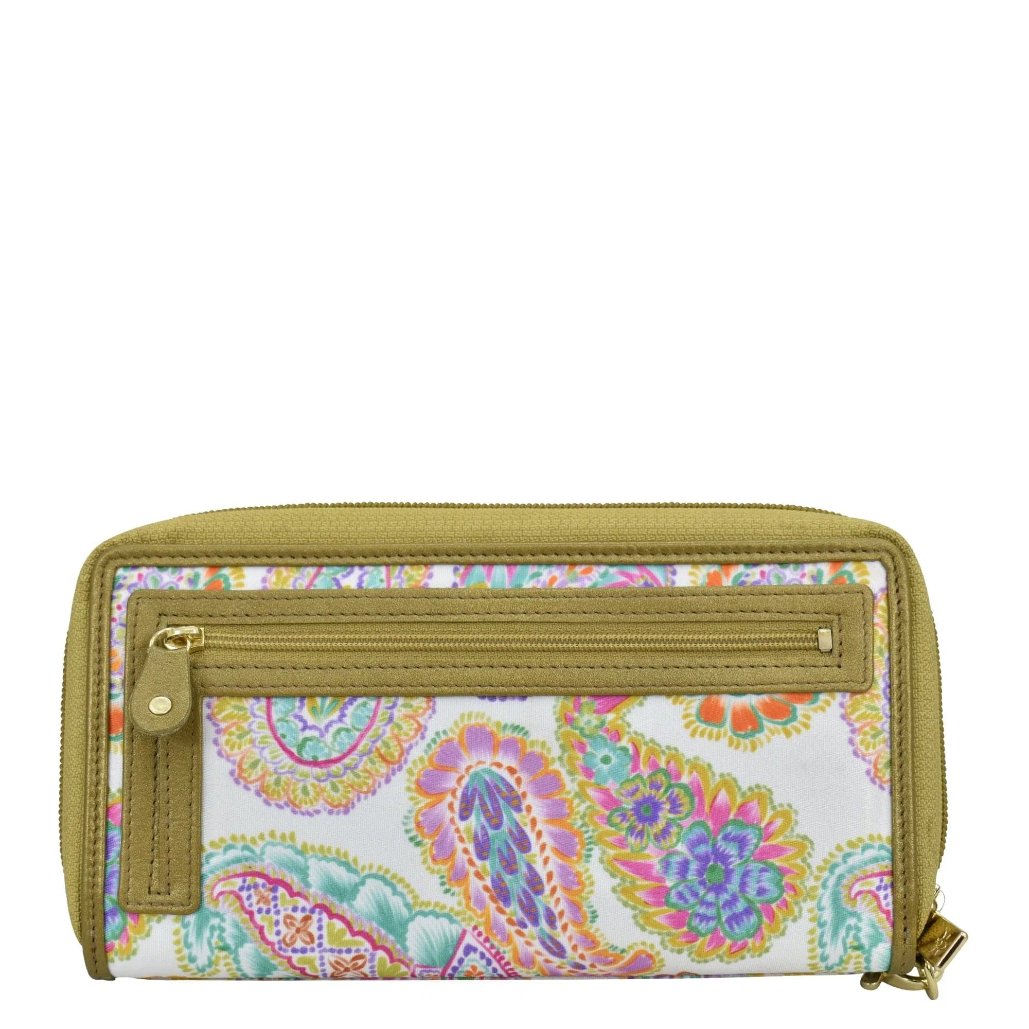 Fabric with Leather Trim Wristlet Travel Wallet - 13000