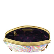 Fabric with Leather Trim Dome Cosmetic Bag - 13002