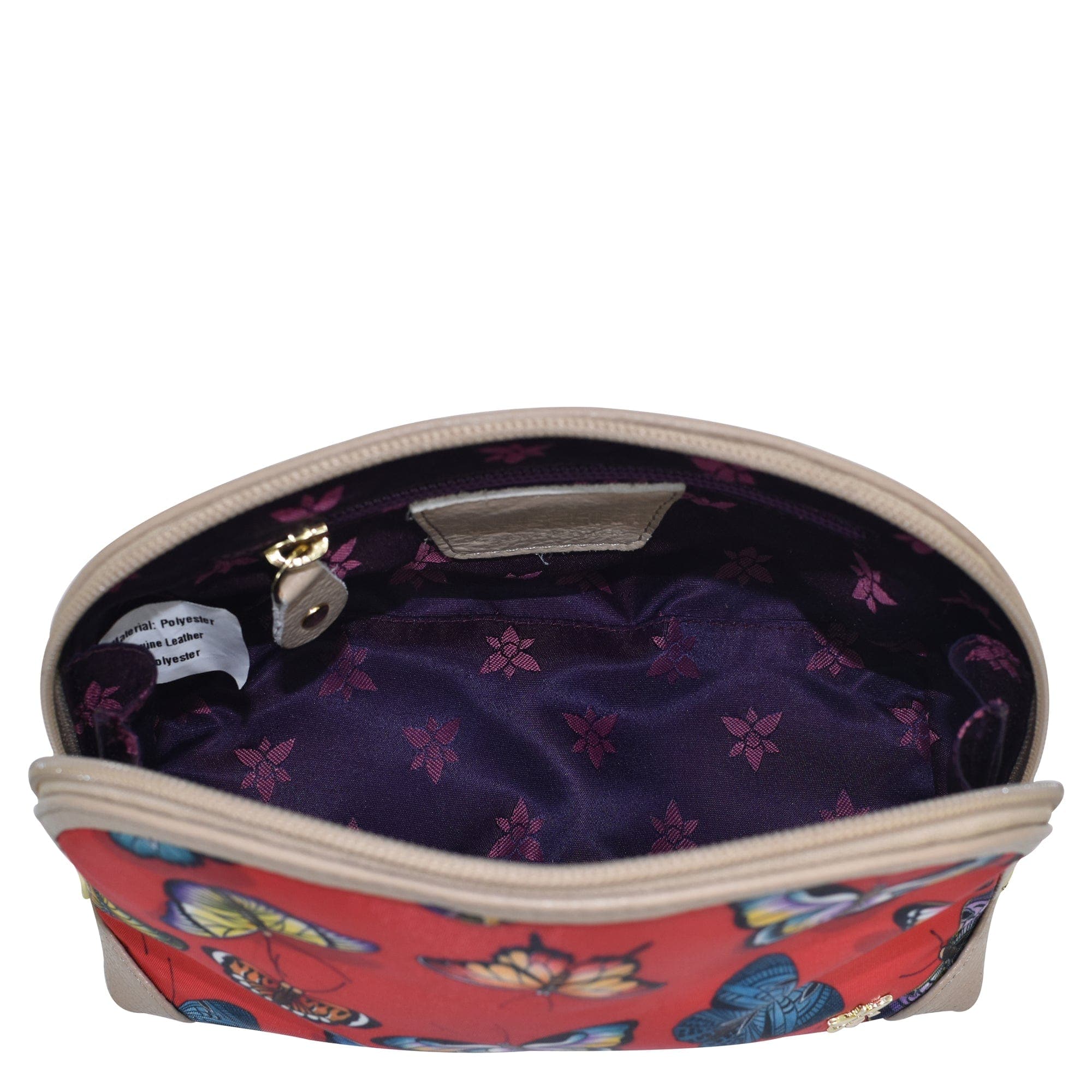 Fabric with Leather Trim Dome Cosmetic Bag - 13002