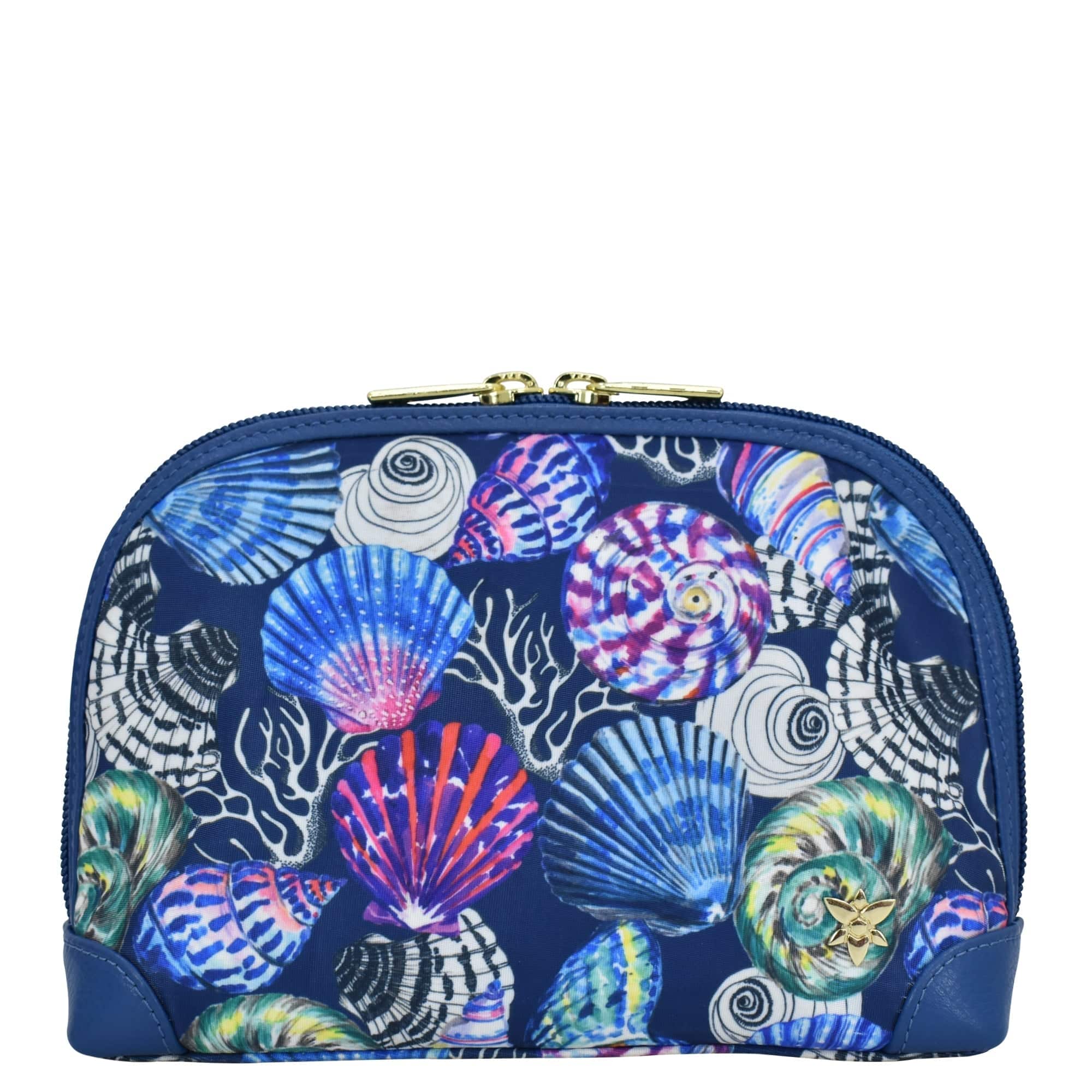 Fabric with Leather Trim Dome Cosmetic Bag - 13002