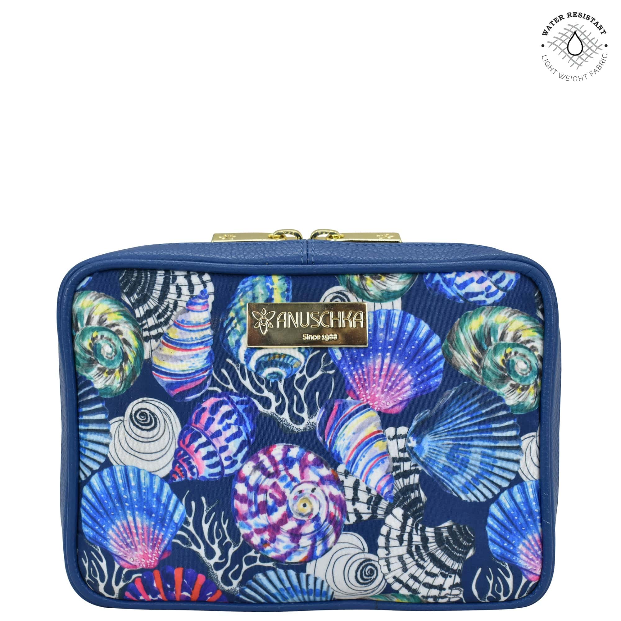 Sea Treasures Fabric with Leather Trim Travel Jewelry Organizer - 13003