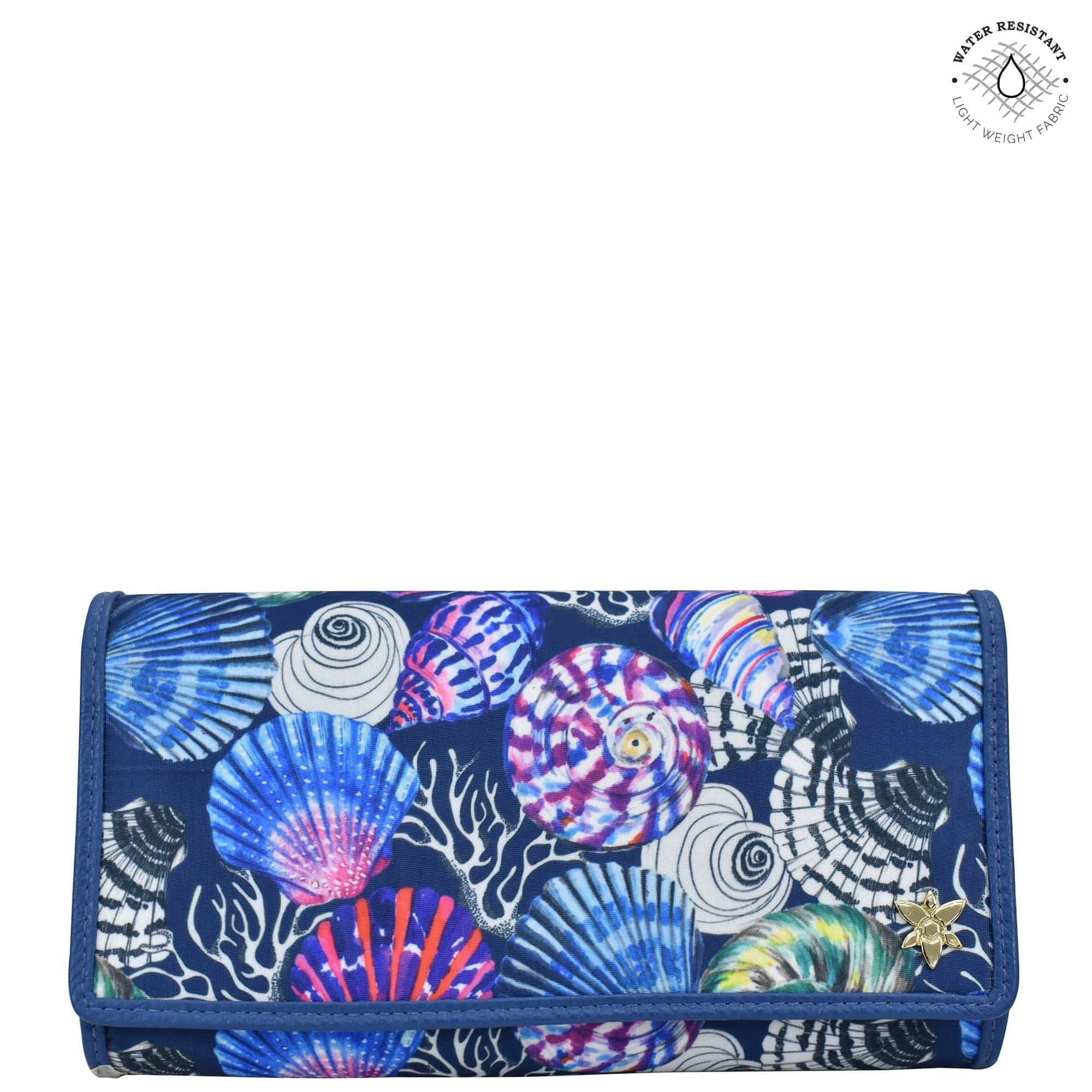 Sea Treasures Fabric with Leather Trim Three-Fold RFID Wallet - 13007