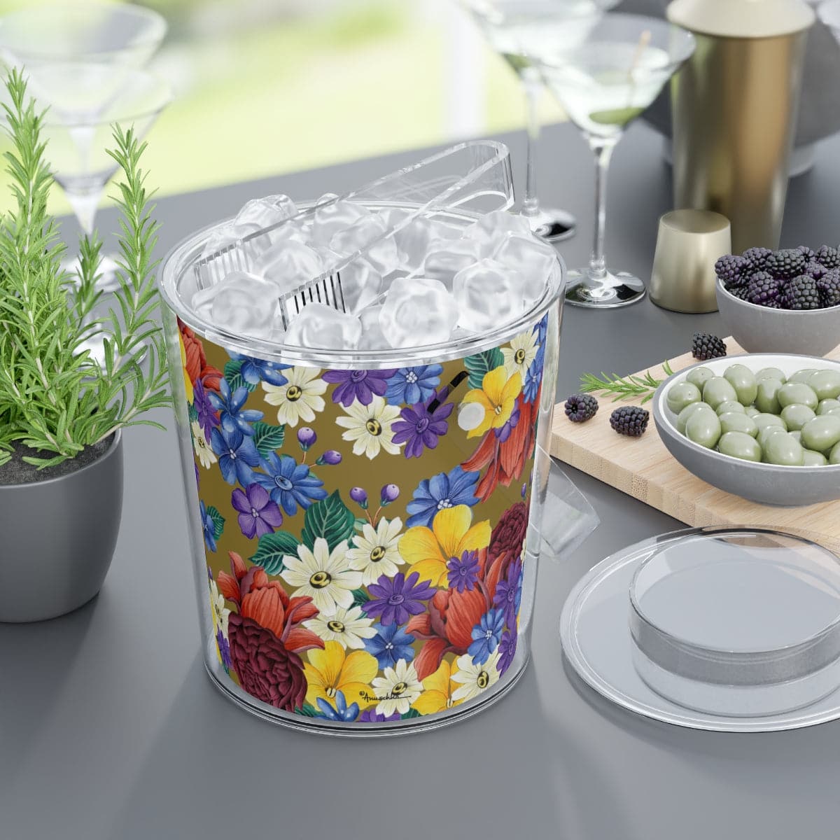 Dreamy Floral Ice Bucket with Tongs