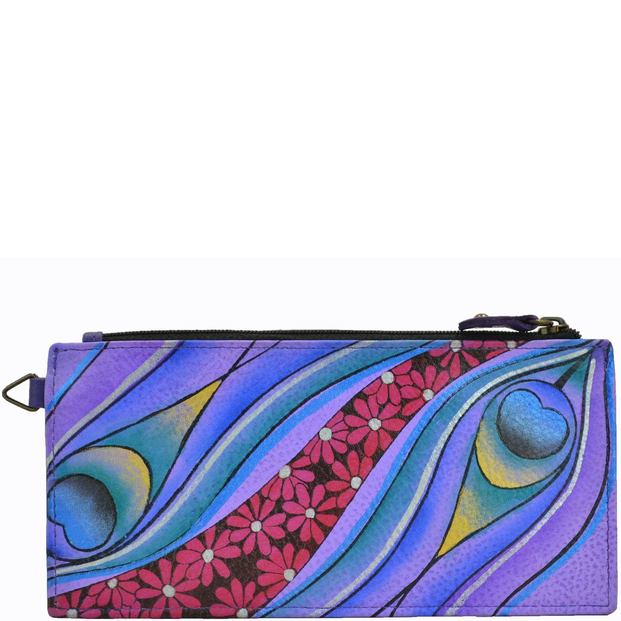 Purple Peacock Hand-Painted Leather Wallet