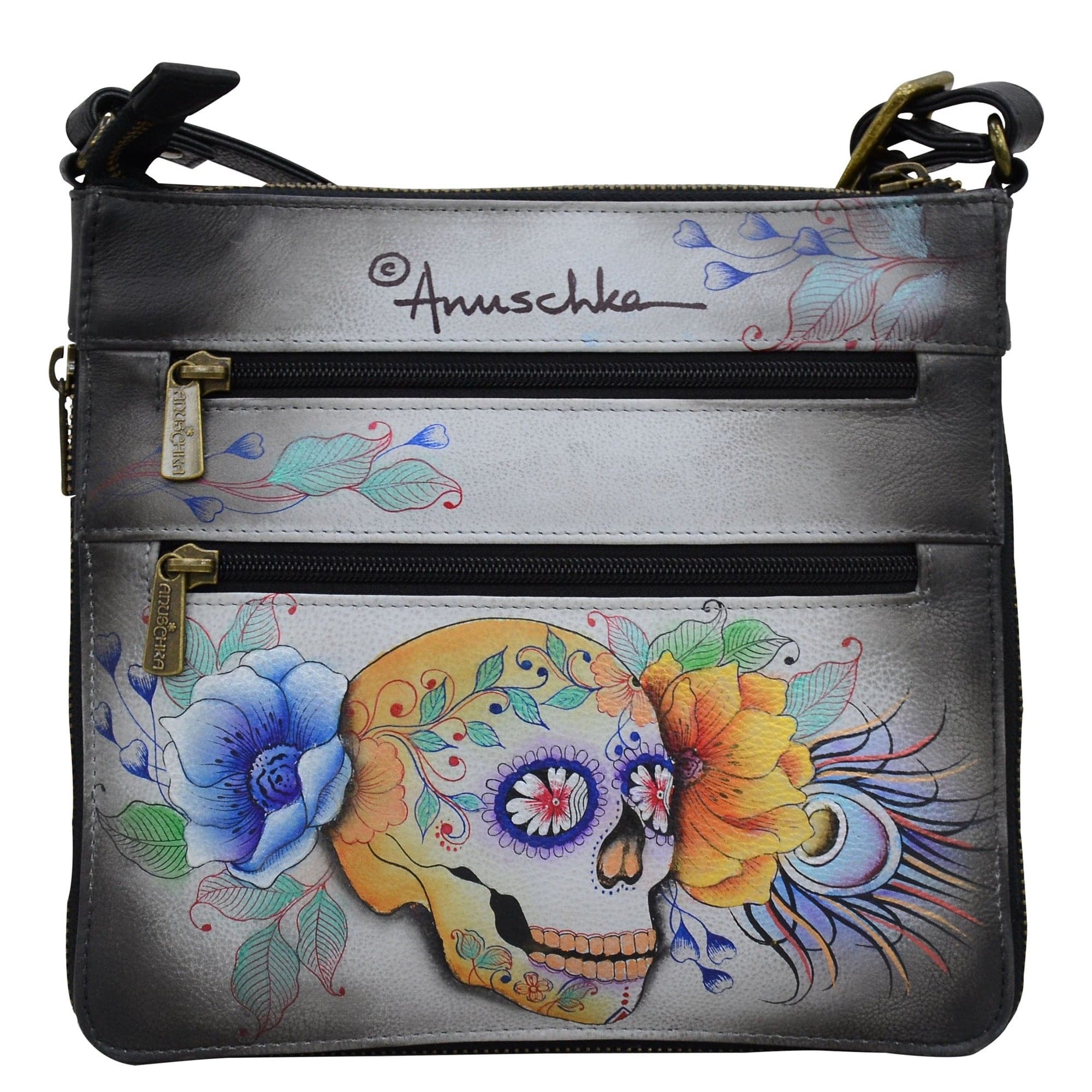 Anuschka Sugar Skull & deals Flowers Black Leather Wallet~Made In India