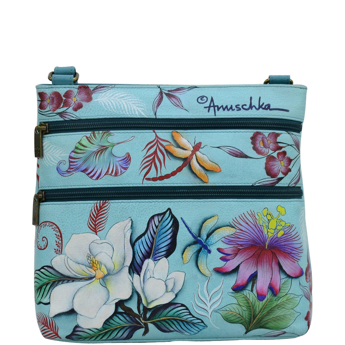 Leather Hand Painted Crossbody With Front Zip Organizer - 651 – Anuschka