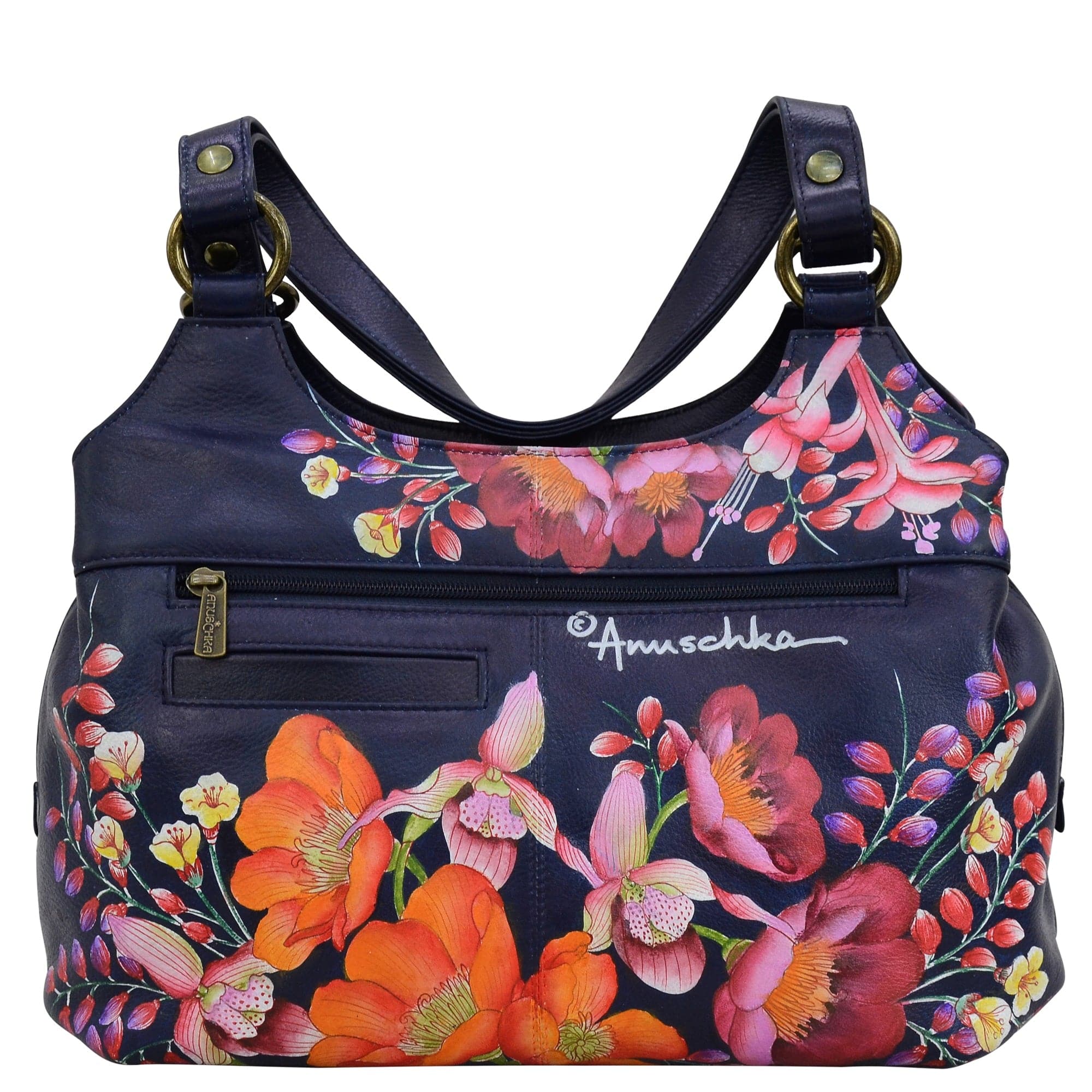 Anuschka Leather Hand popular Painted Floral Berries Hobo Shoulder Handbag Purse