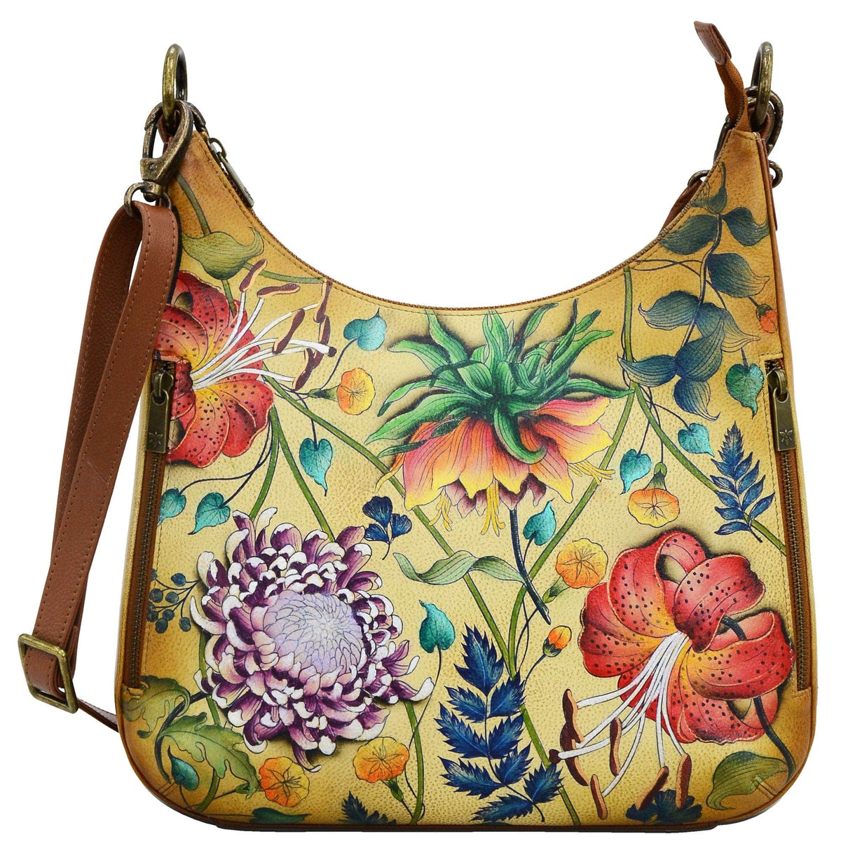 Leather Hand Painted Convertible Slim Hobo With Crossbody Strap - 662 ...