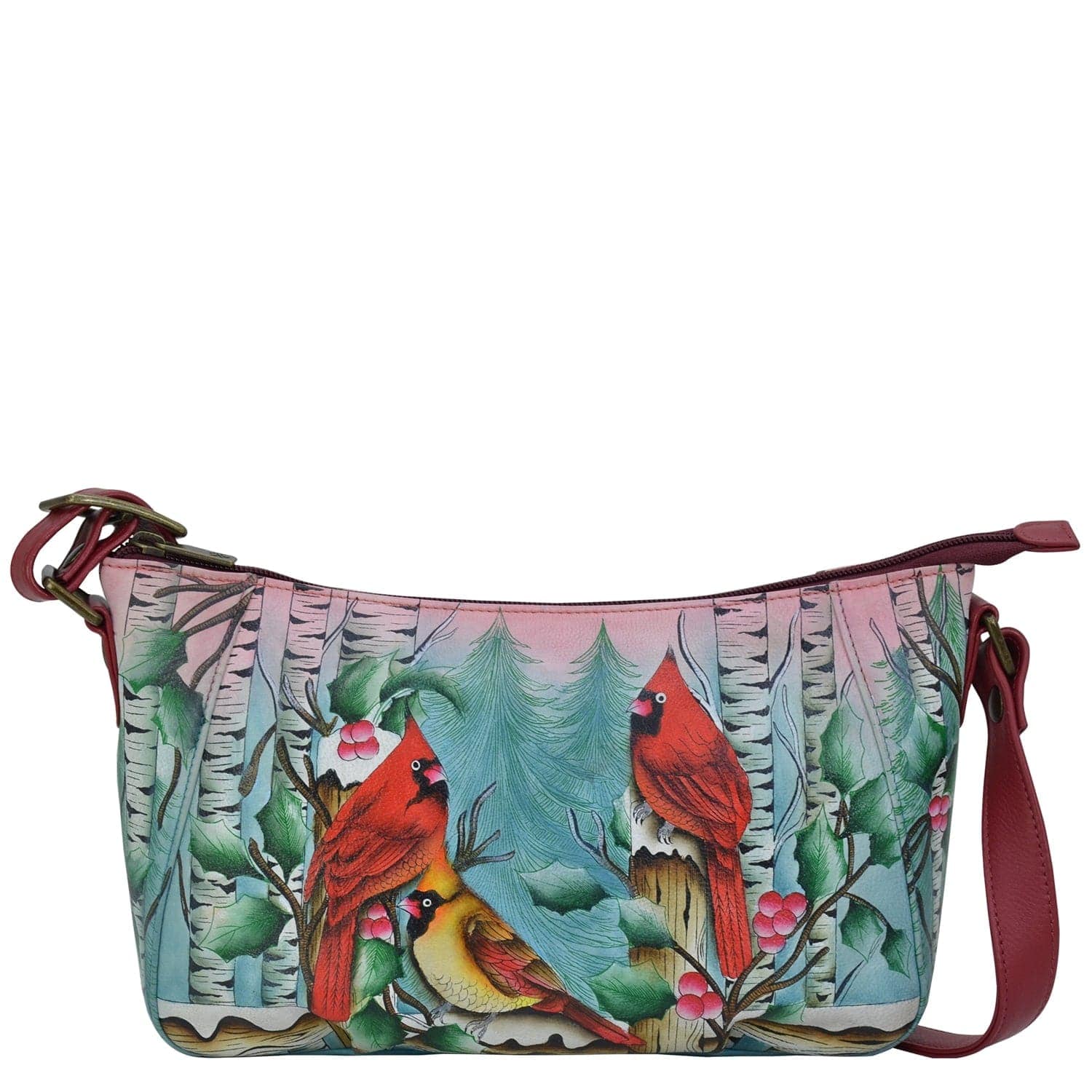 Coral & Blue Bird on 2024 a Branch Hand-Painted Leather Tote & Matching Wallet