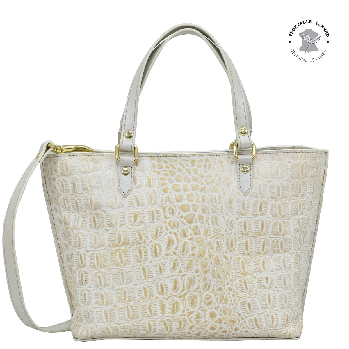 Buy Croco Embossed Cream Gold Leather Hand Painted Medium Tote - 693 ...