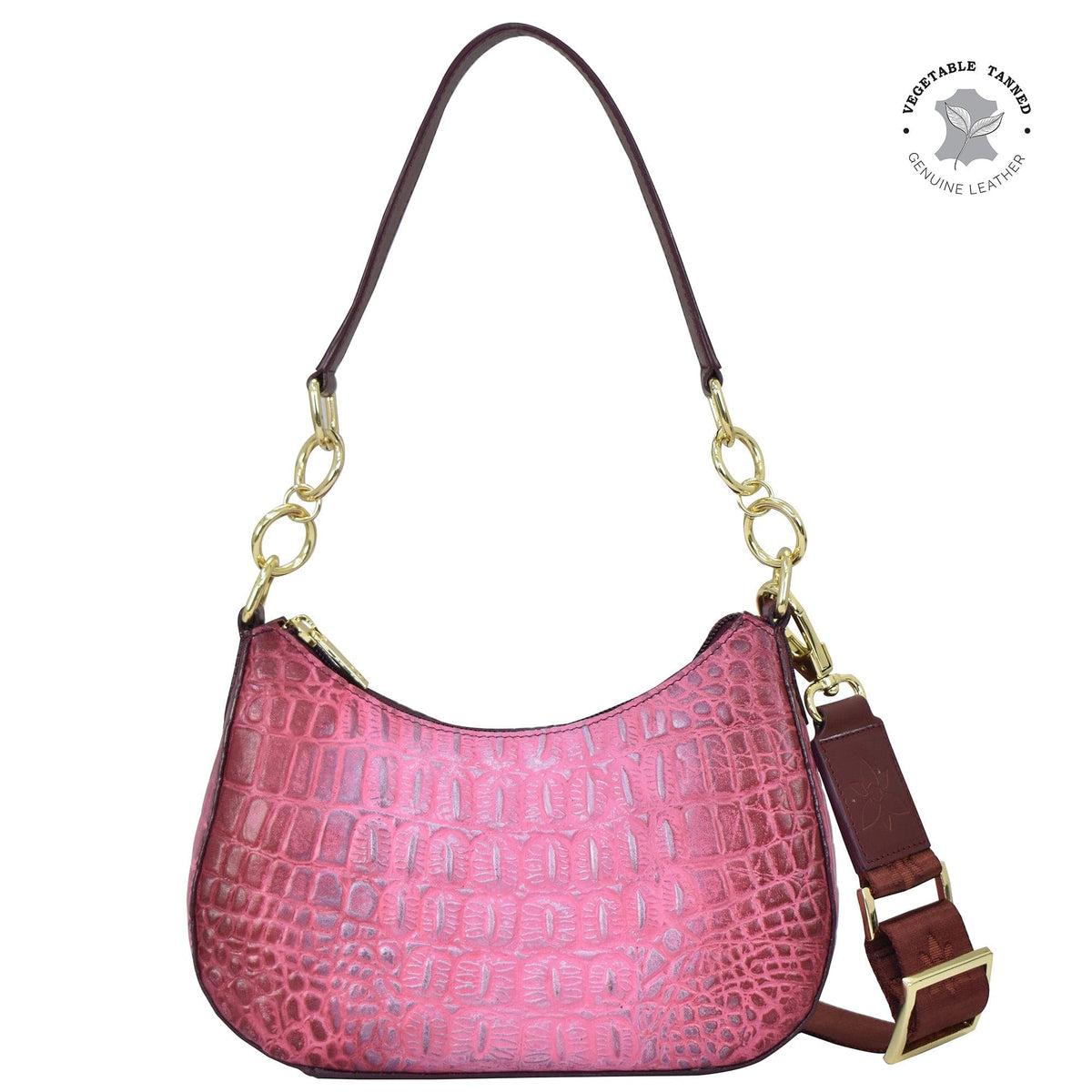Buy Croc Embossed Berry Leather Hand Painted Small Convertible Hobo ...