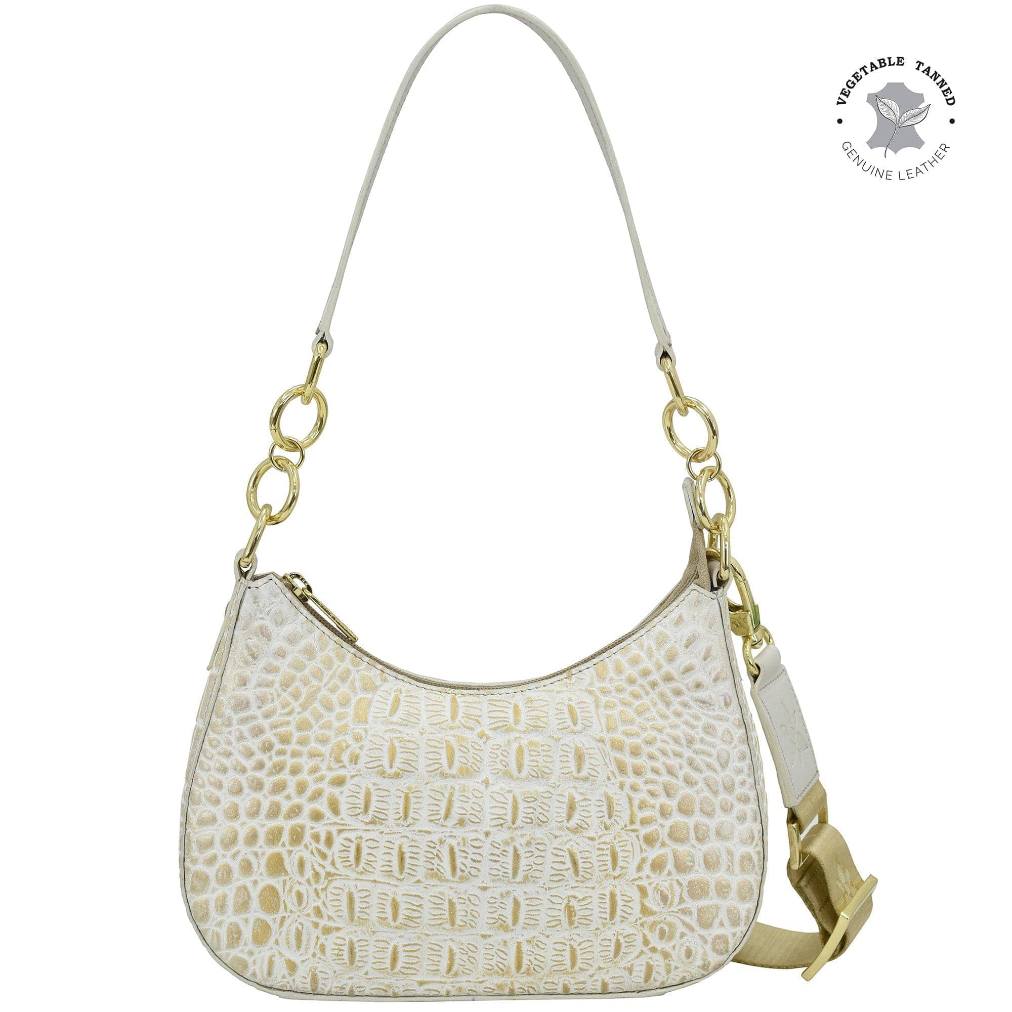 Croc Embossed Cream Gold Small Convertible Hobo - 701