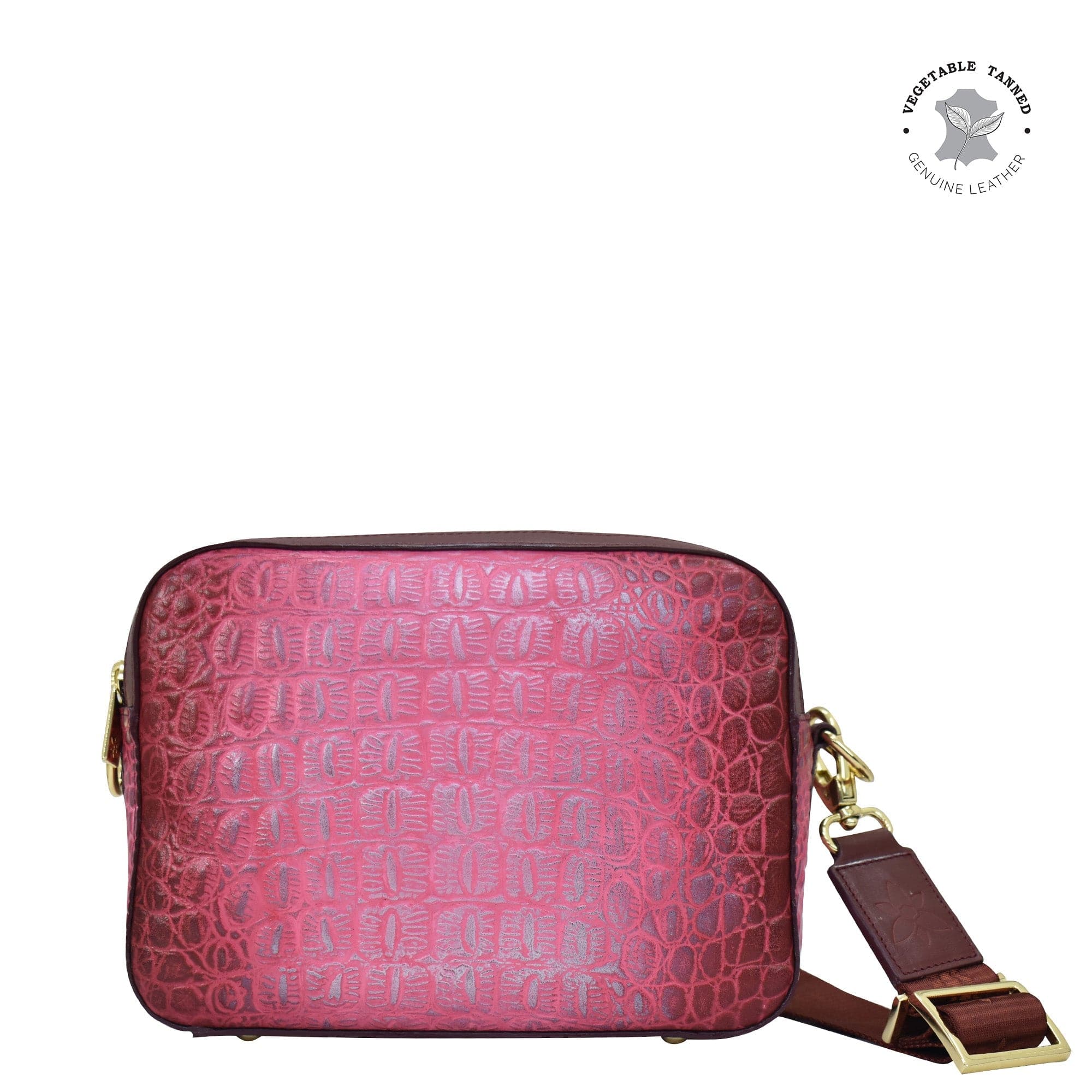 Croc Embossed Berry Twin Top Messenger - 704