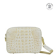 Croc Embossed Cream Gold Twin Top Messenger - 704