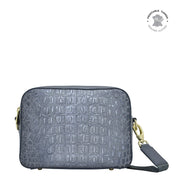 Croc Embossed Silver Grey Twin Top Messenger - 704