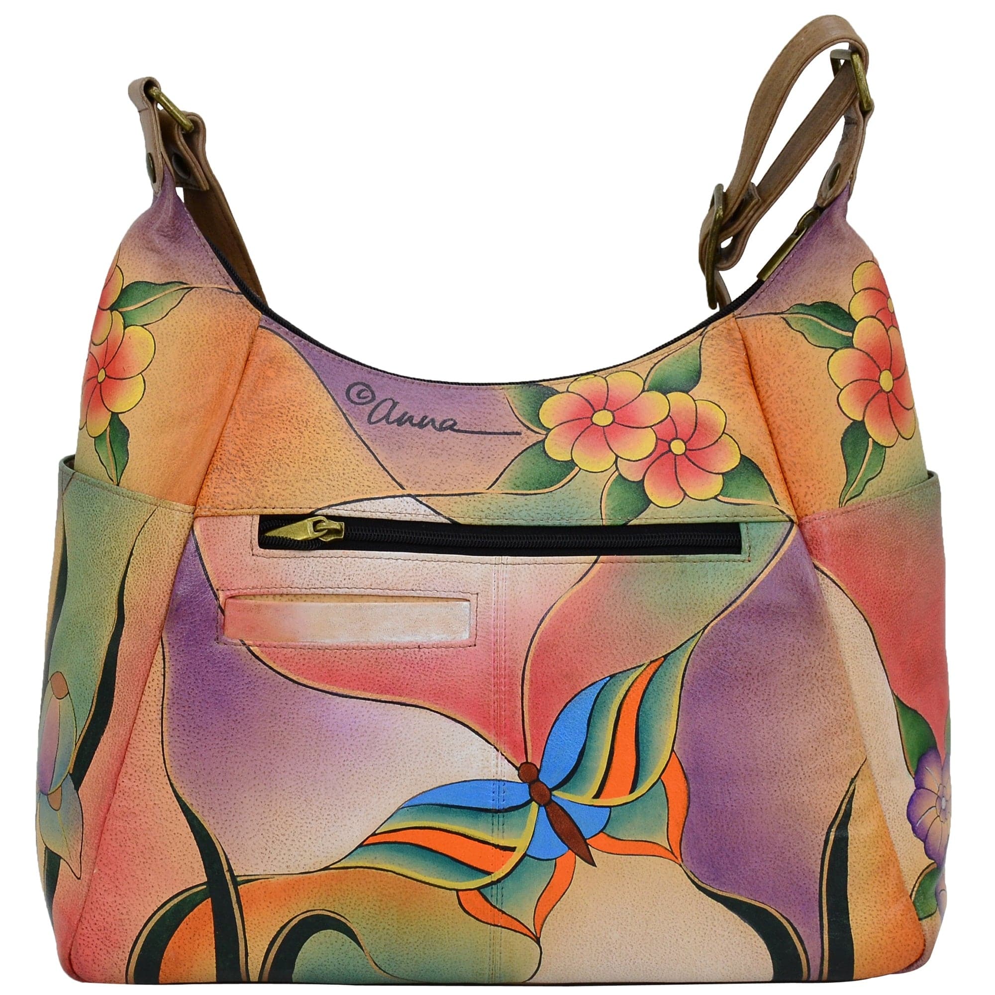 ANNA BY ANUSCHKA HOBO RUCHED HANDBAG & CHANGE PURSE GENUINE LEATHER HANDPAINTED deals